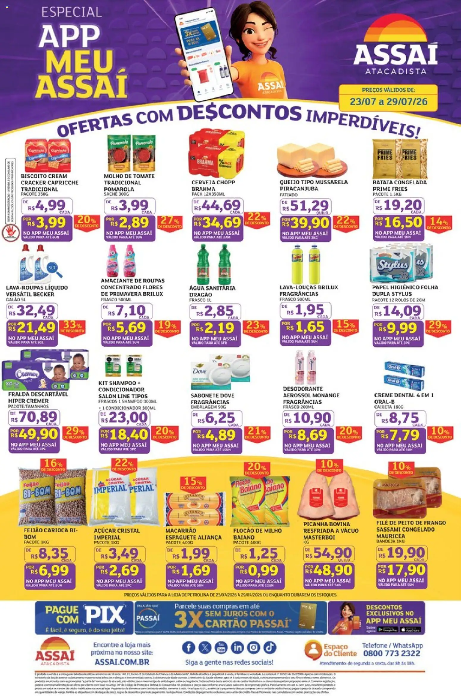 Assaí Atacadista Folheto - válido de 23/07/2026 | Página: 1 | Produtos: Biscoito, Açúcar, Batata, Mussarela