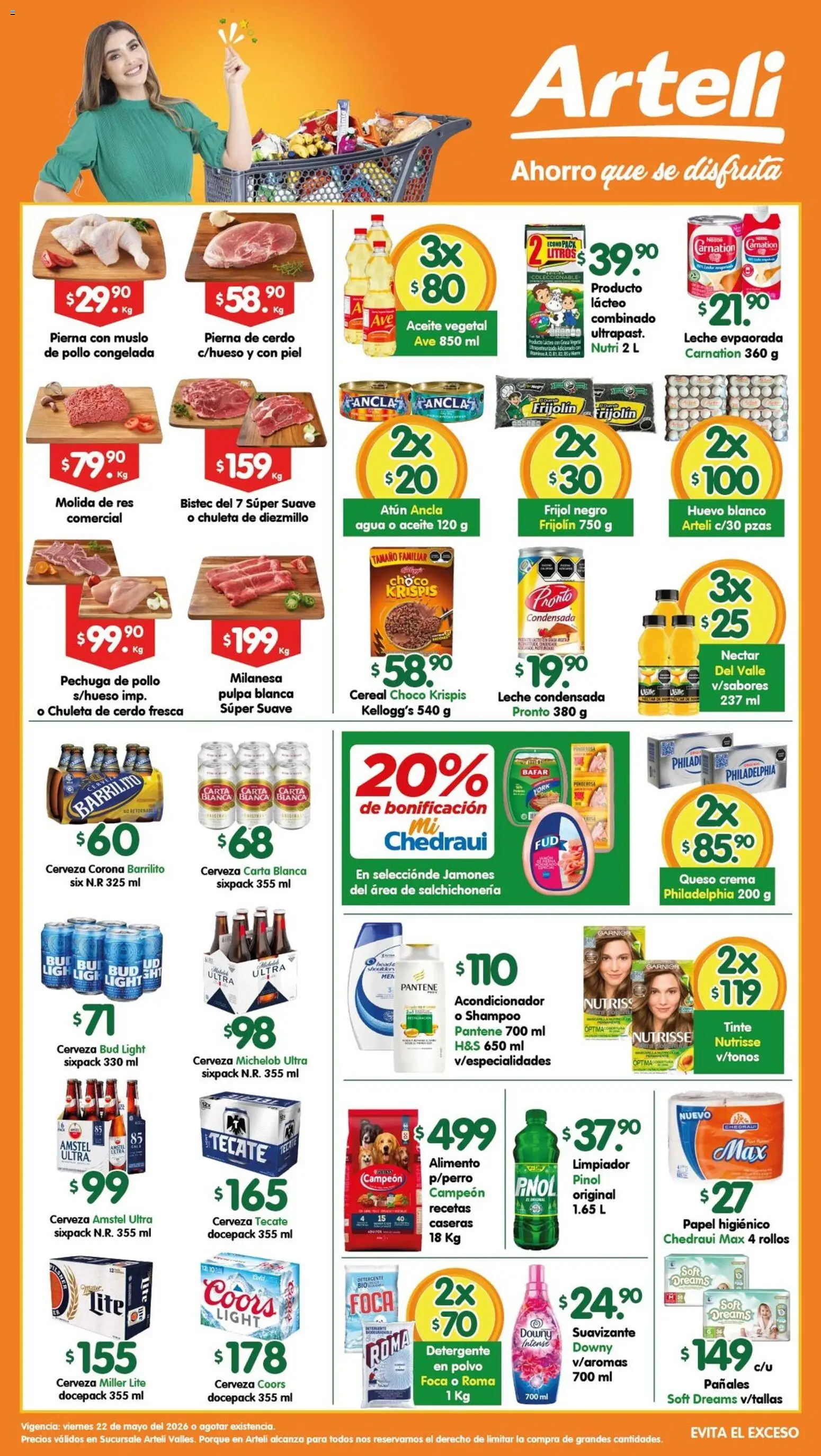 Nuevas ofertas de Arteli válidas en toda la República Mexicana desde el 22.05.2026. ¡Encuentra las mejores ofertas en Arteli folleto Valles! | Página: 1 | Productos: Detergente, Leche, Pañales, Polvo