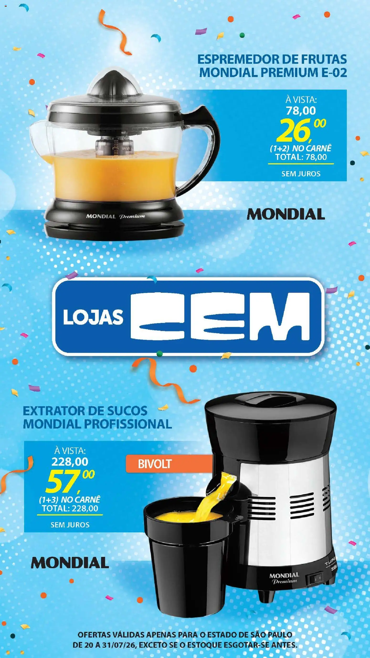 Lojas Cem Folheto - válido de 20/07/2026 | Página: 84 | Produtos: Espremedor, Espremedor de frutas, Carne