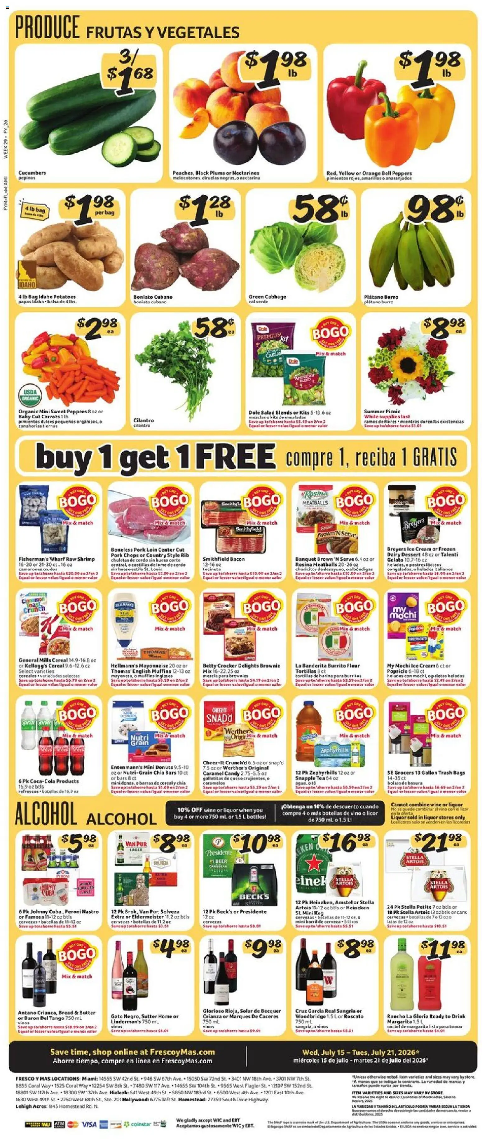 Fresco y Más Weekly Ad - valid from 07/15/2026 | Page: 5 | Products: Peppers, Butter, Wine, Beer