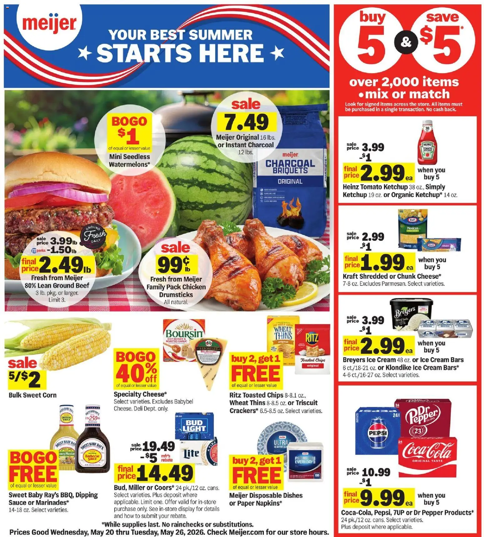 Meijer Weekly Ad - valid from 20.05.2026 | Page: 1 | Products: Corn, Ketchup, Ice cream, Sauce