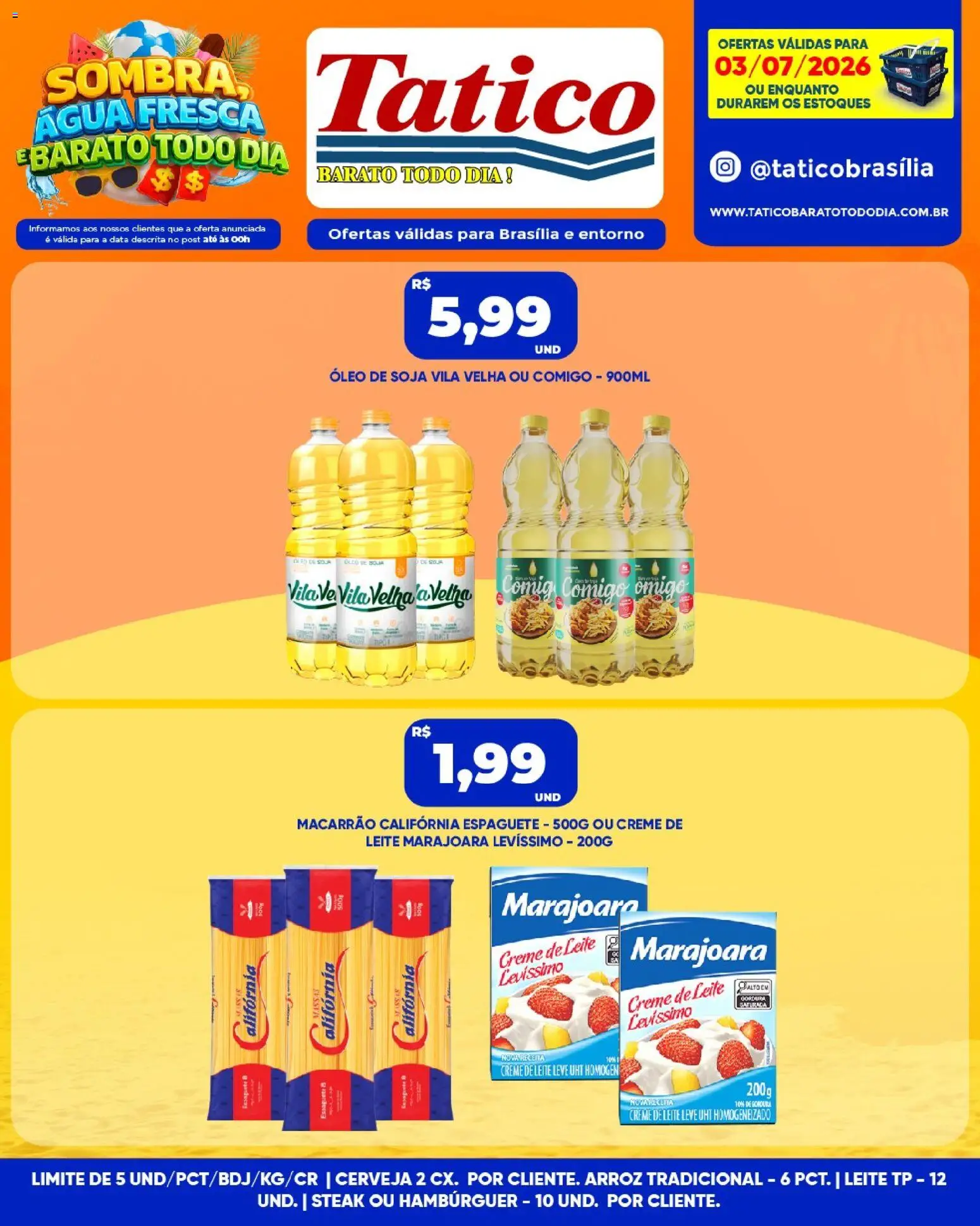 Tatico Folheto - válido de 03/07/2026 | Página: 2 | Produtos: Leite, Arroz, Hambúrguer, Soja
