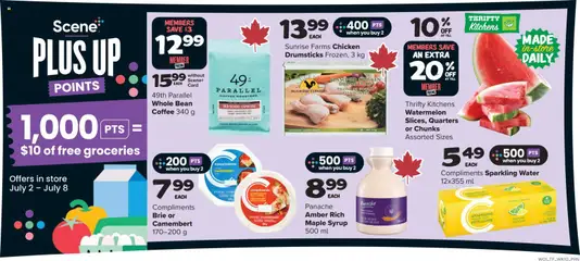 Preview of Thrifty Foods weekly flyer / circulaire from shop Thrifty Foods valid from Jul 2, 2026 | Page: 9 | Products: Cream, Cheese, Coffee, Chicken