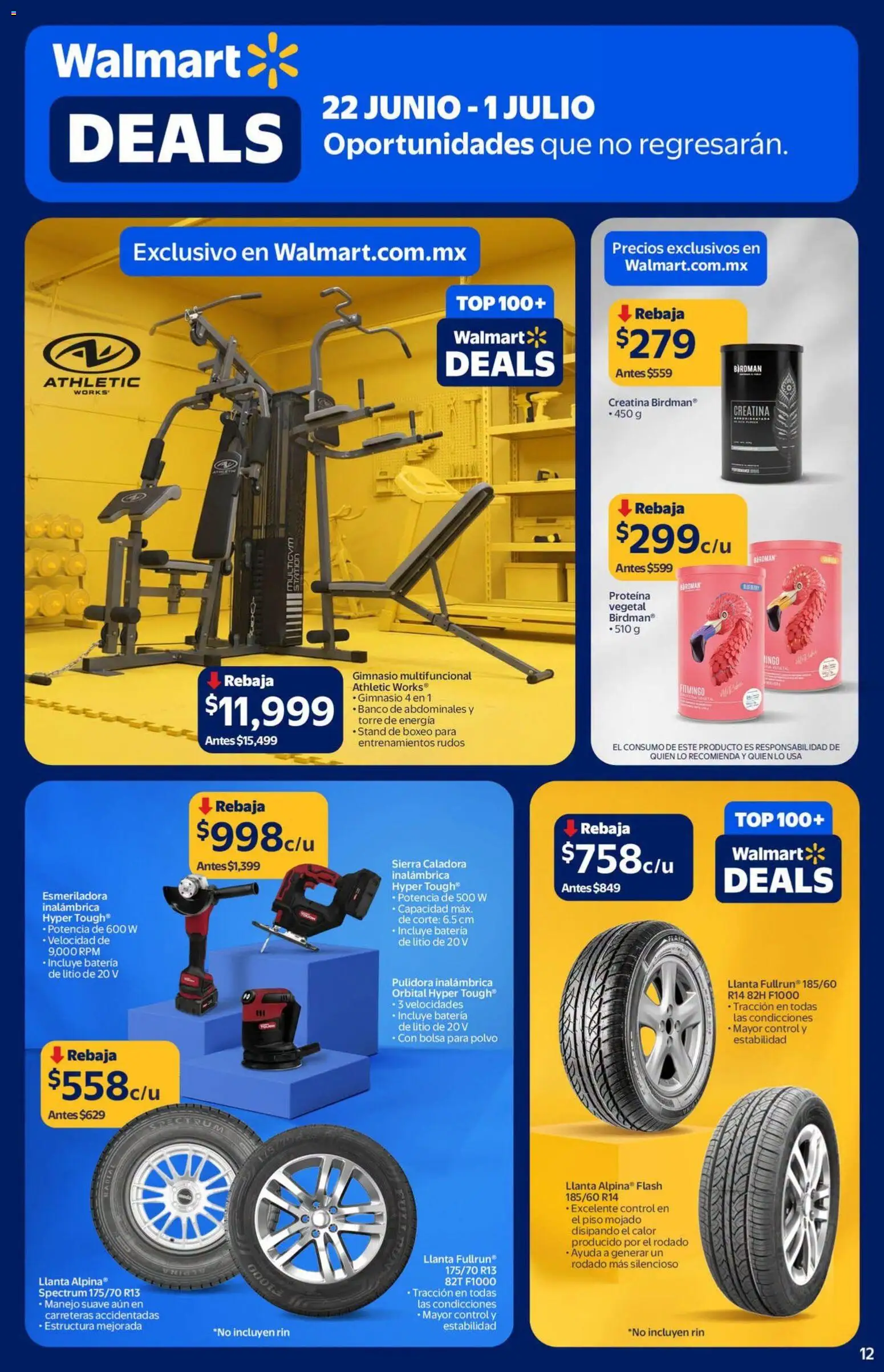 Nuevas ofertas de Walmart válidas en toda la República Mexicana desde el 22/06/2026. ¡Encuentra las mejores ofertas en Walmart folleto Deals! | Página: 12 | Productos: Bolsa, Top, Batería, Polvo