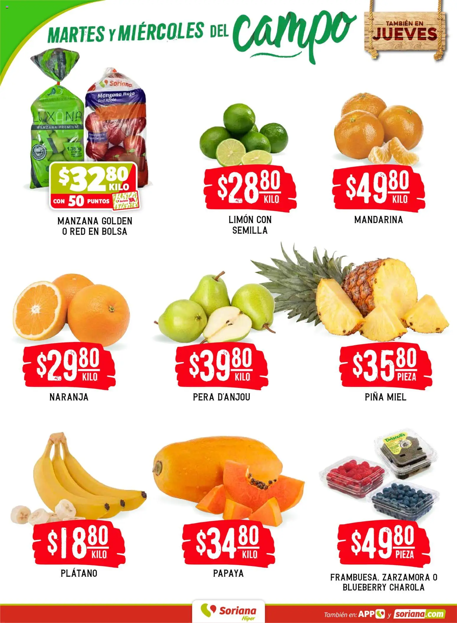 Nuevas ofertas de Soriana válidas en toda la República Mexicana desde el 19.05.2026. ¡Encuentra las mejores ofertas en Soriana Martes y Miércoles del Campo Híper: Saltillo y Torreón! | Página: 2 | Productos: Pera, Bolsa, Manzana, Piña