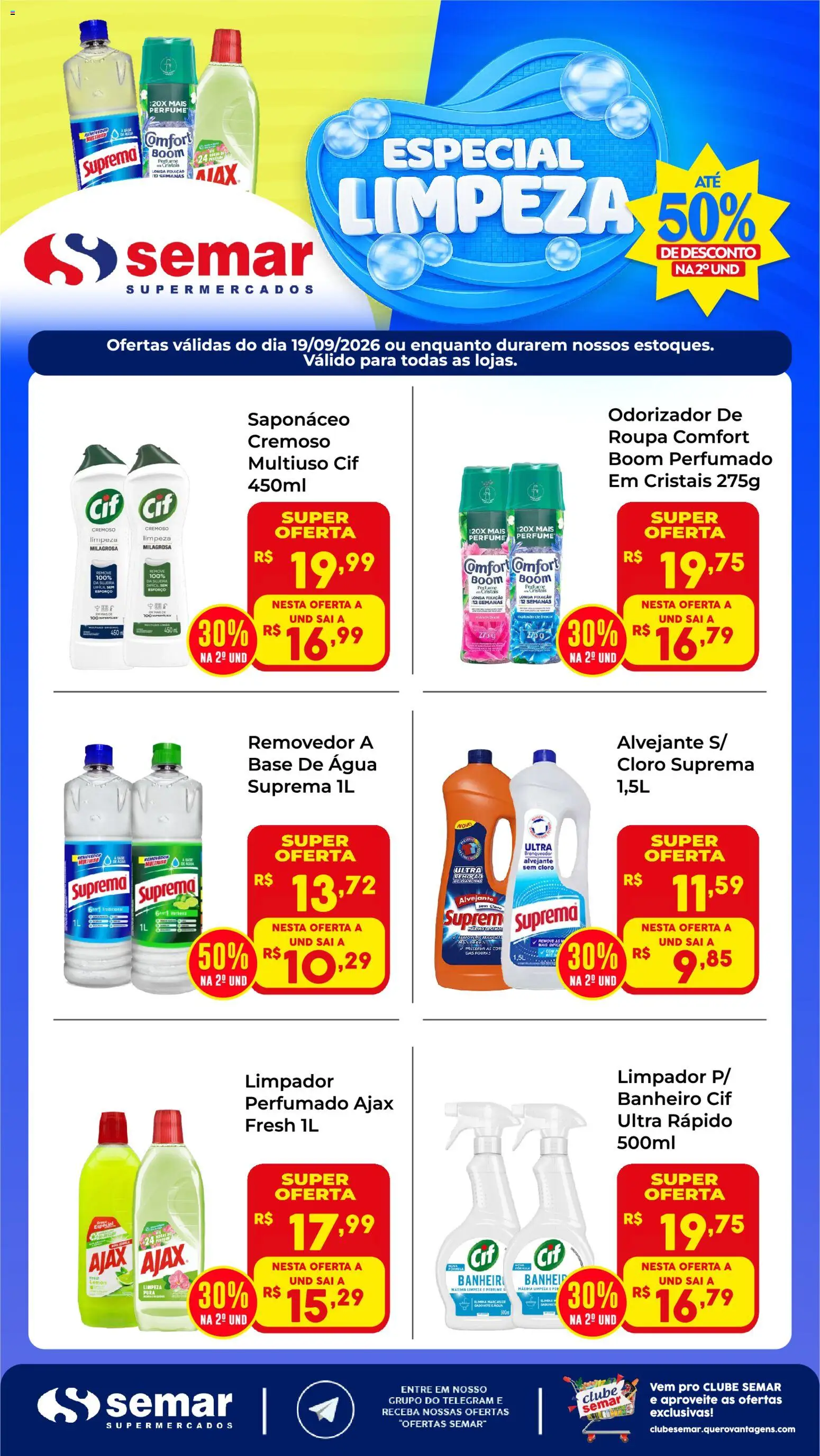 Semar Supermercado Folheto - válido de 19/09/2026 | Página: 1 | Produtos: Cloro, Alvejante, Base, Roupas