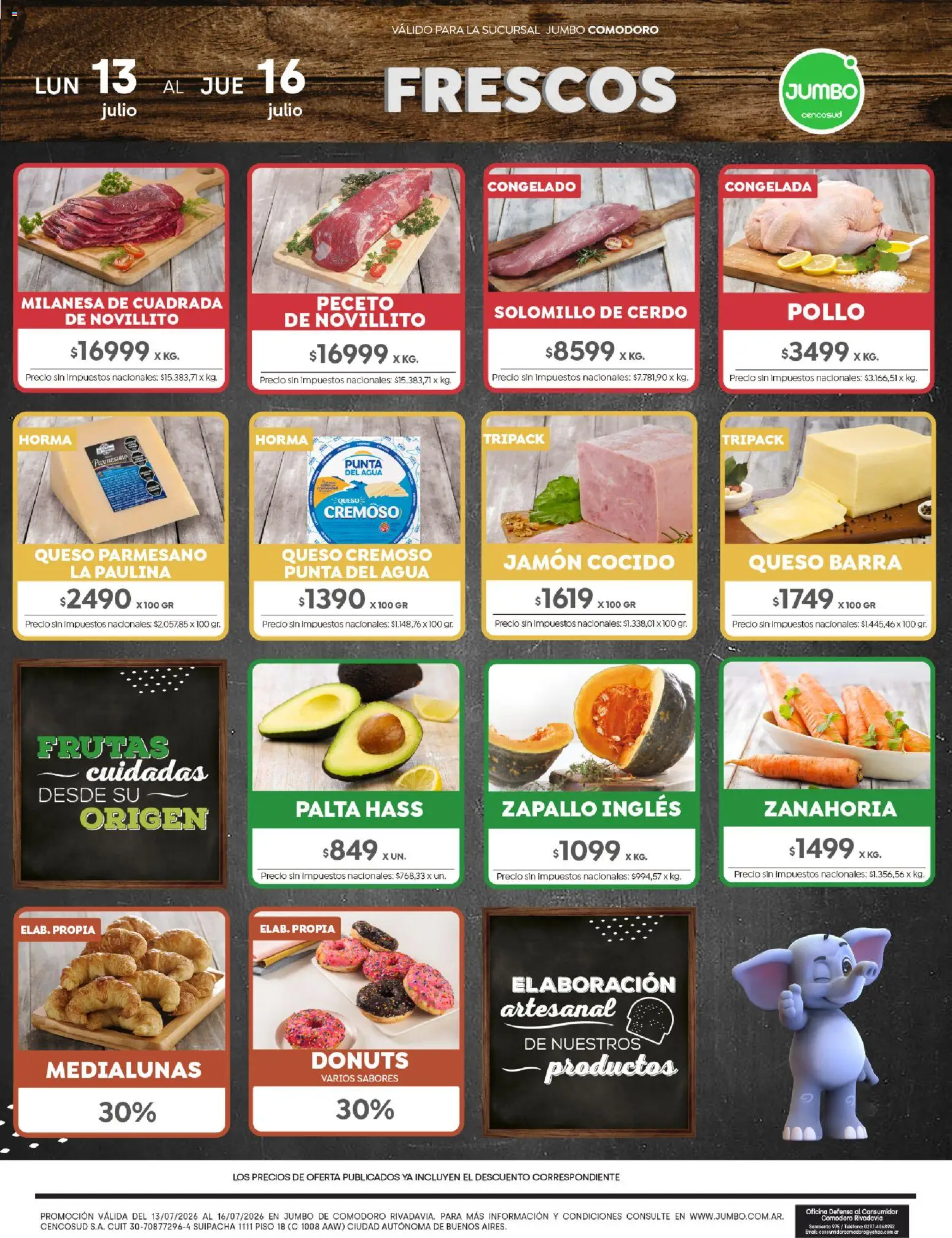 Jumbo - Ofertas | Comodoro │ válido desde el 13/07/2026 | Página: 1 | Productos: Pollo, Zapallo, Milanesa, Jamón cocido