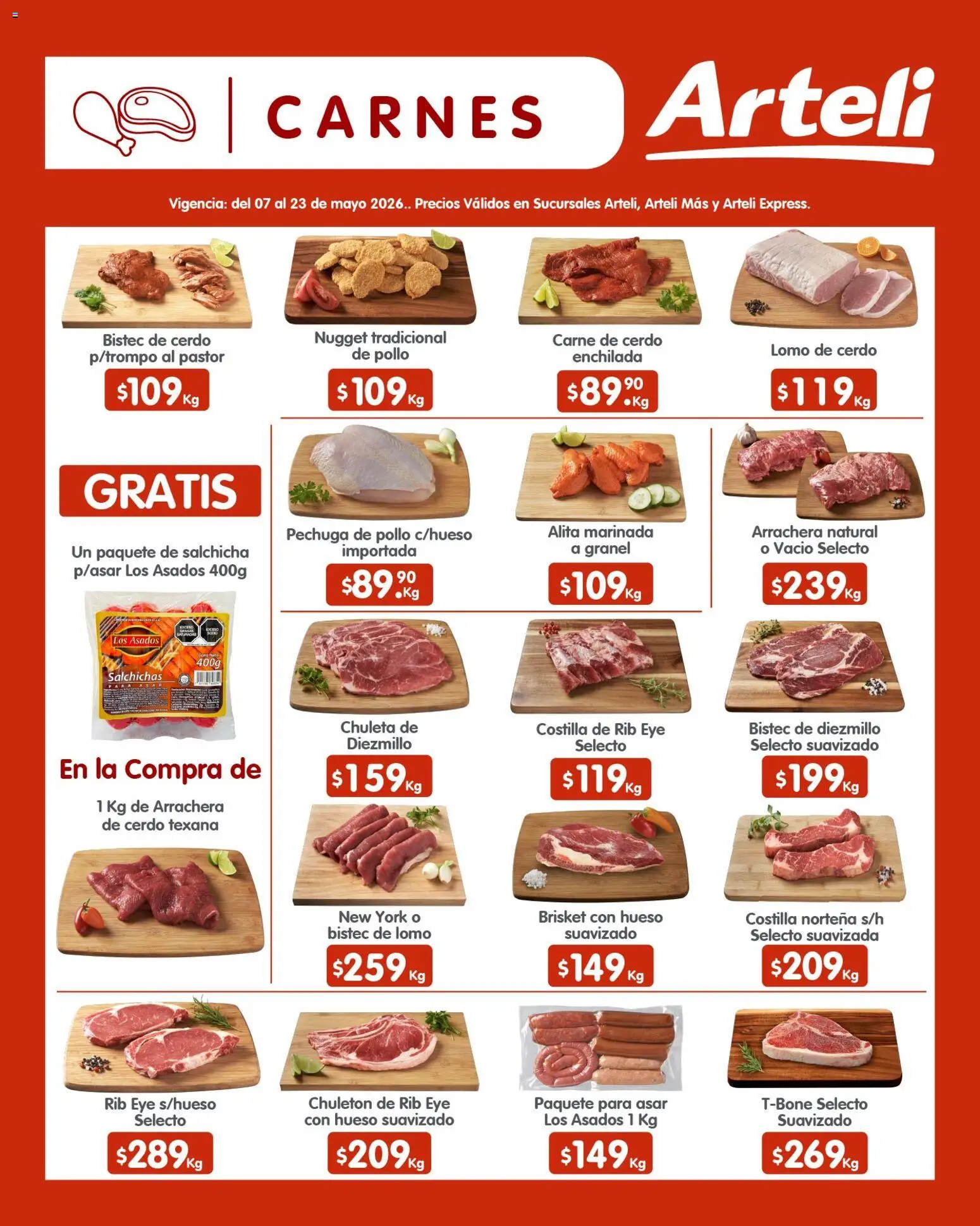 Nuevas ofertas de Arteli válidas en toda la República Mexicana desde el 07.05.2026. ¡Encuentra las mejores ofertas en Arteli folleto Quincenal! | Página: 9 | Productos: Pollo, Salchicha, Cerdo