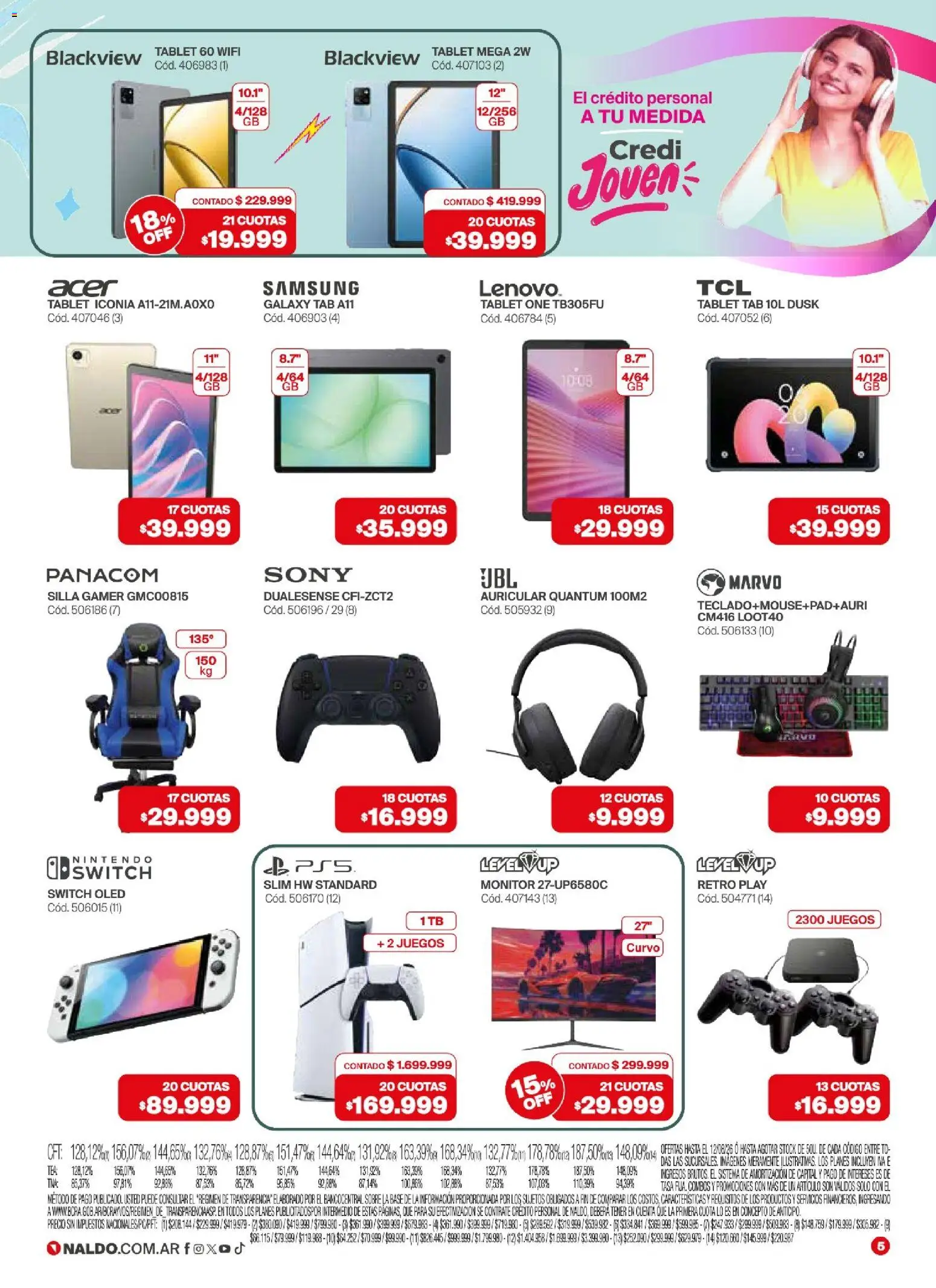 Naldo - Catálogo │ válido desde el 01/08/2026 | Página: 5 | Productos: Monitor, Silla gamer, Silla, Tablet