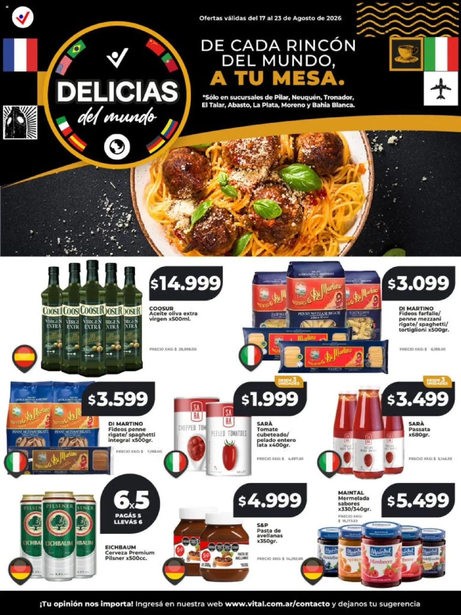 Vital - Delicias del mundo │ válido desde el 17/08/2026 | Página: 1 | Productos: Avellanas, Cerveza, Mermelada, Spaghetti