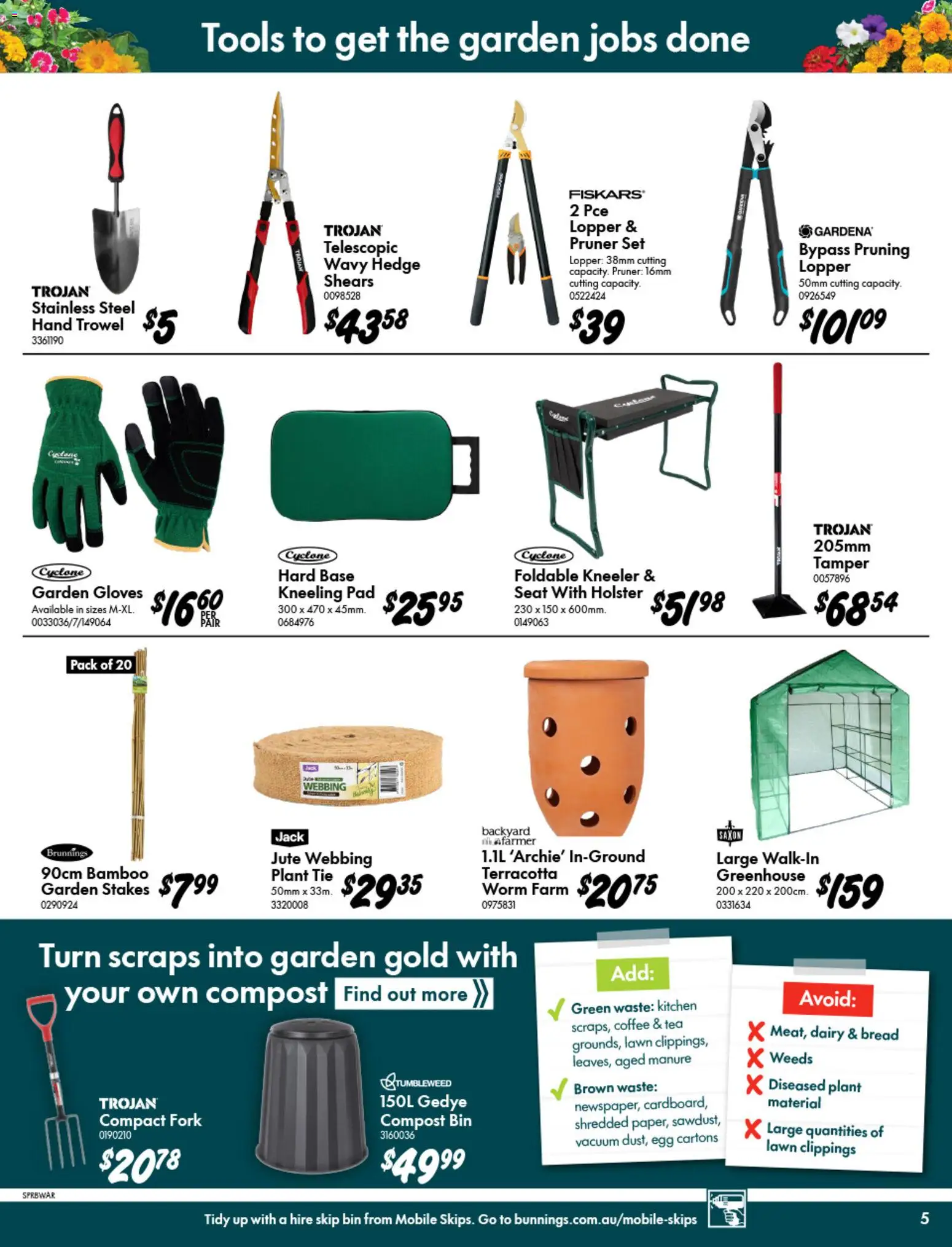 Bunnings Warehouse catalogue - valid from 09/09/2026 | Page: 5 | Products: Hand trowel, Bread, Tea, Tools