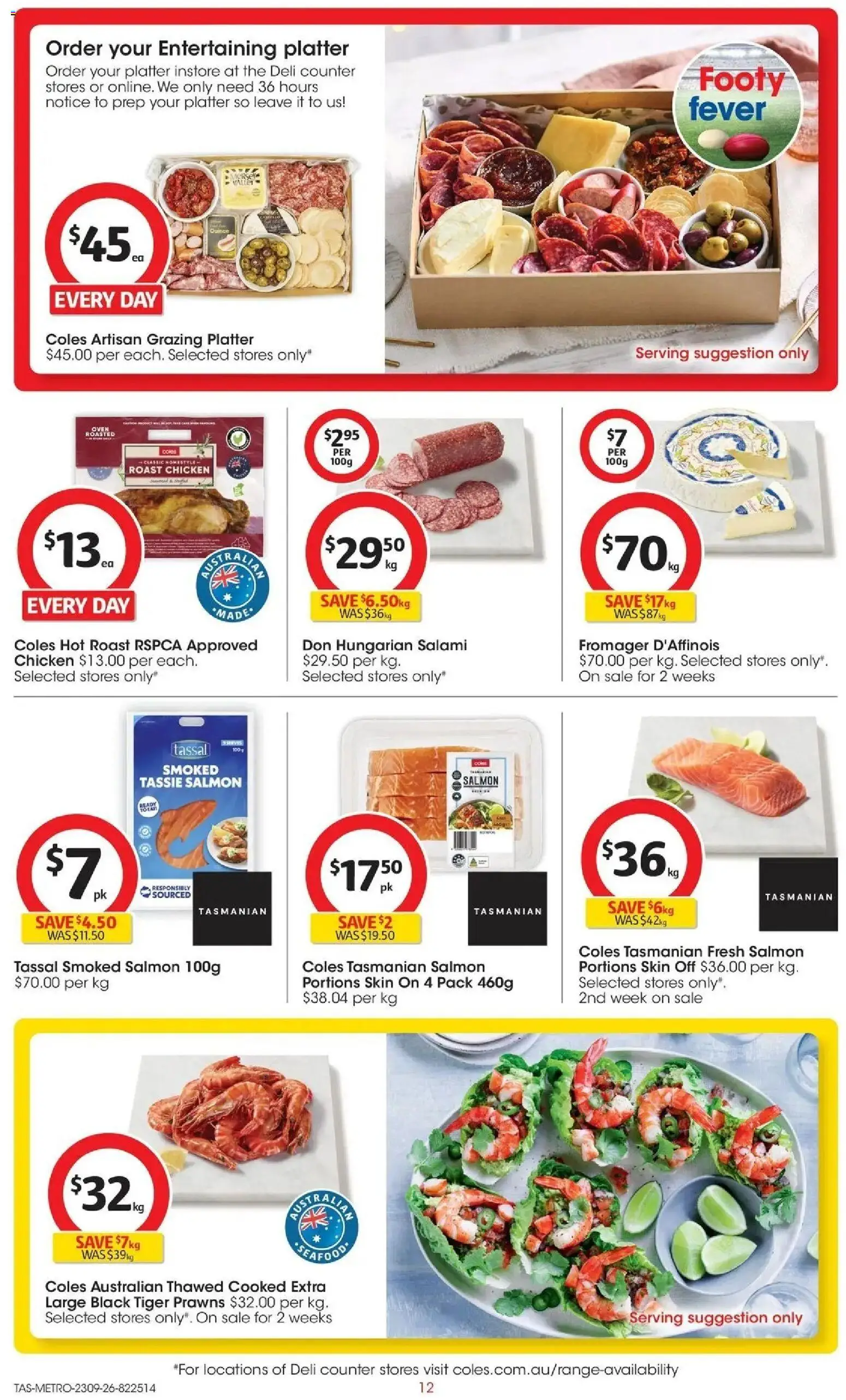﻿Coles catalogue valid from 23/09/2026 > Online Australia | Page: 12 | Products: Cheese, Salami, Salmon, Roast