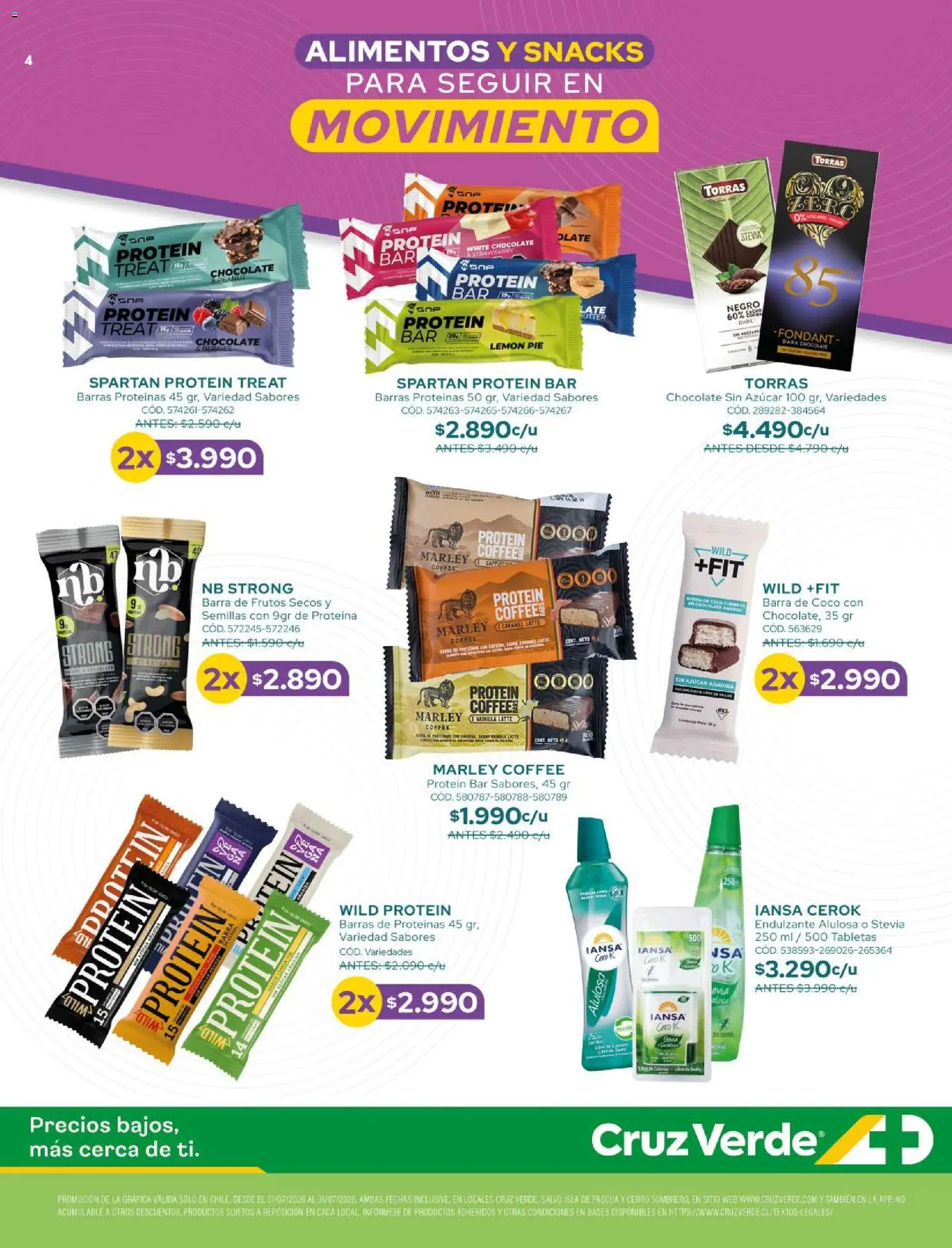 Cruz Verde - Bebestibles y Snacks │ válido desde el 30.06.2026 | Página: 4 | Productos: Barras de proteinas, Chocolate, Azucar, Endulzante