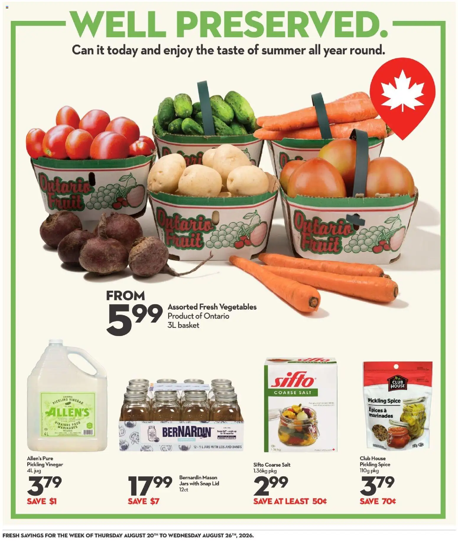 Longo's flyer valid from Aug 20, 2026 | Page: 7 | Products: Vegetables, Soap, Vinegar, Lids