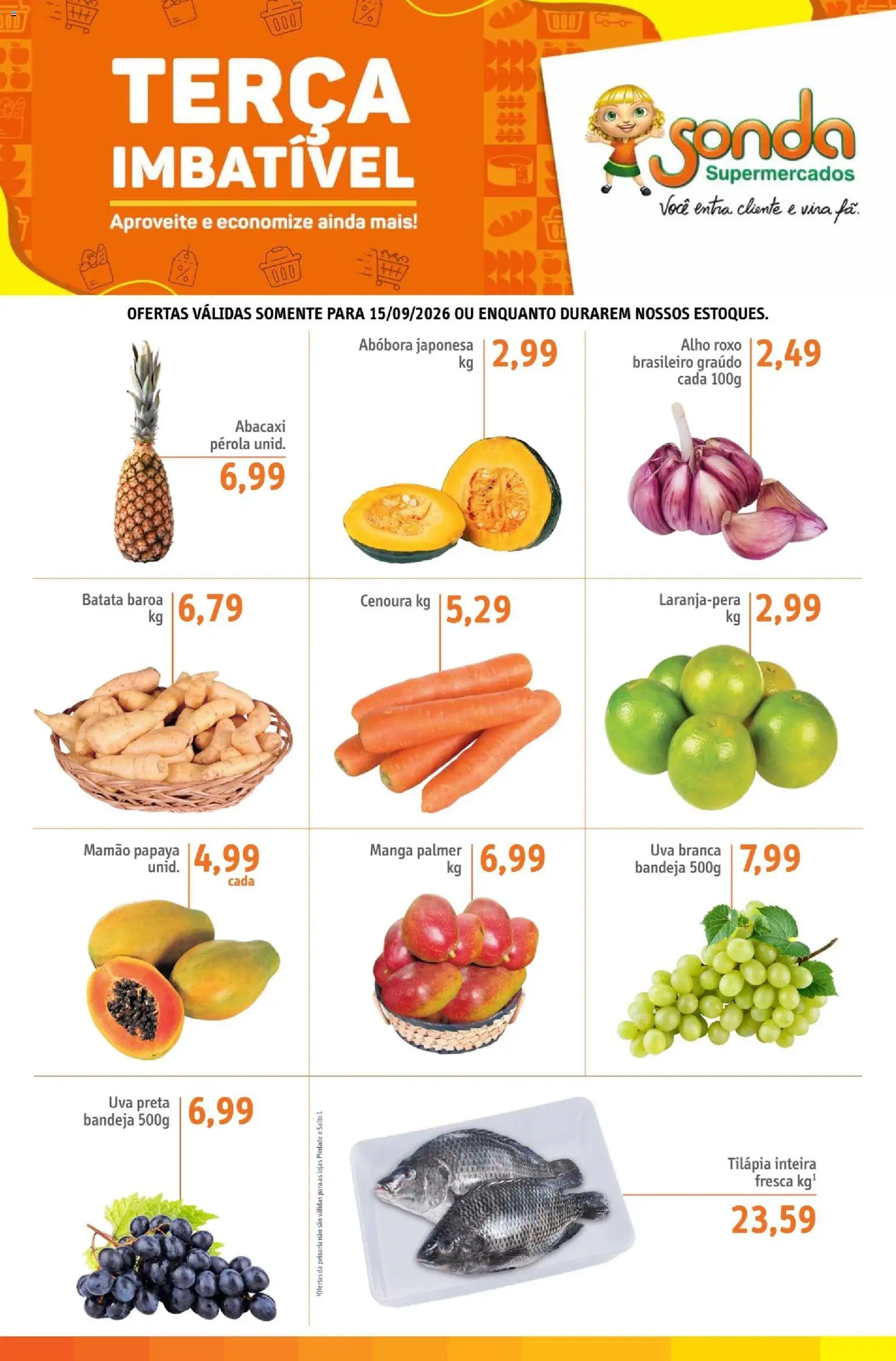 Sonda Folheto - válido de 15/09/2026 | Página: 1 | Produtos: Abóbora, Tilápia, Abacaxi, Bandeja