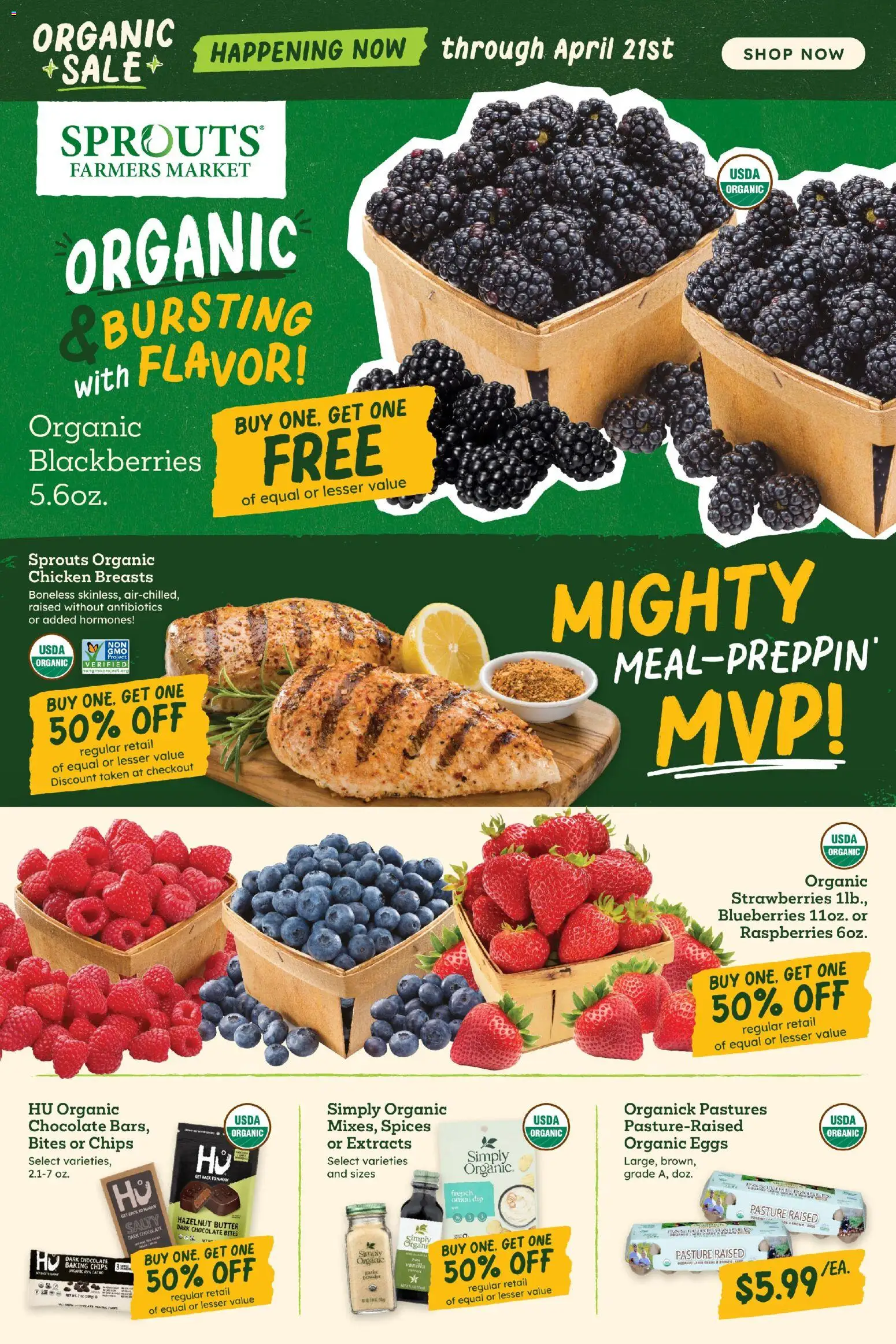 Sprouts Weekly Ad - valid from 15.04.2026 | Page: 2 | Products: Chocolate, Strawberries, Chips, Blueberries