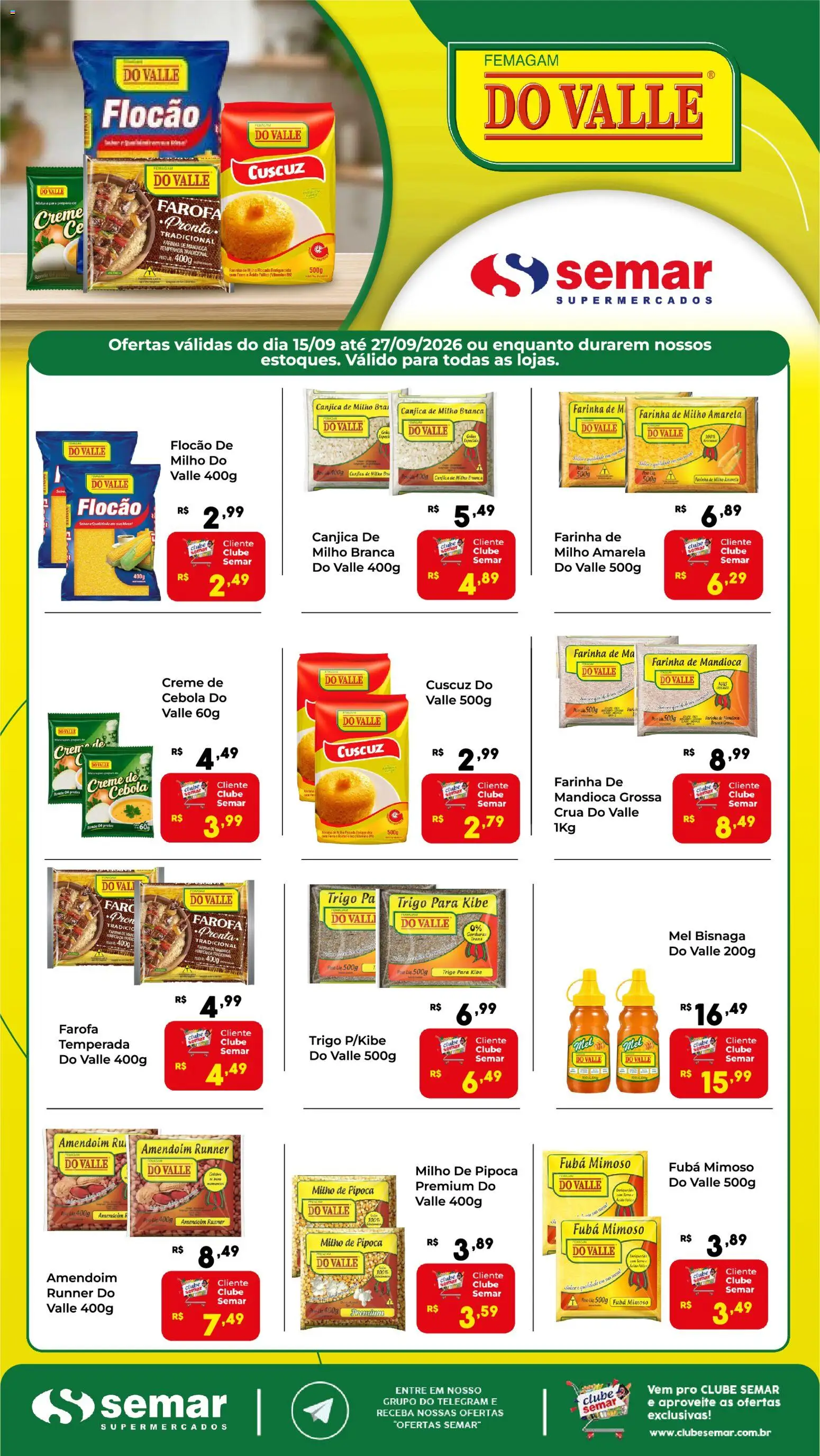 Semar Supermercado Folheto - válido de 15/09/2026 | Página: 1 | Produtos: Amendoim, Farinha de mandioca, Mesa, Pipoca