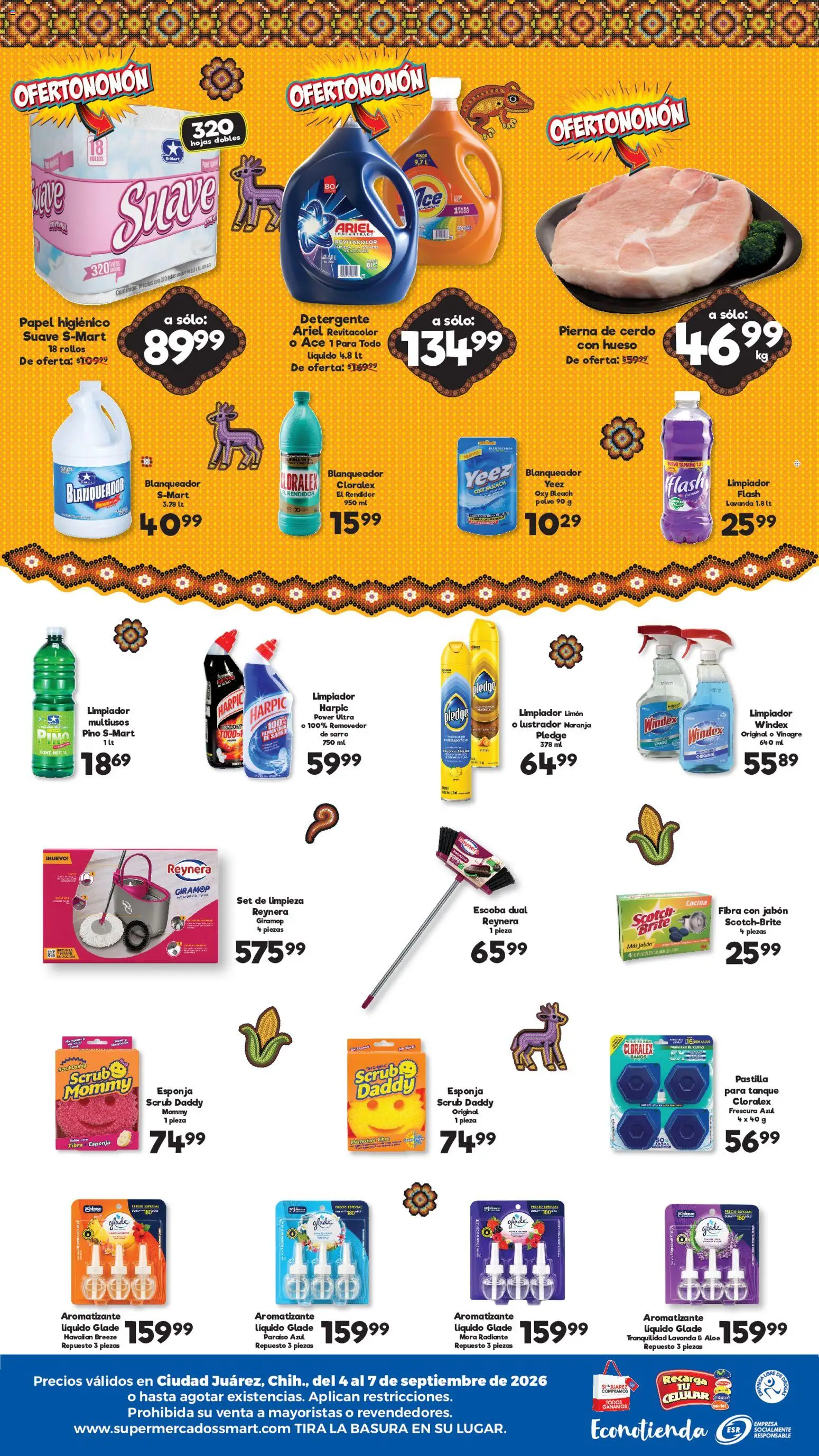 Nuevas ofertas de S-Mart válidas en toda la República Mexicana desde el 04/09/2026. ¡Encuentra las mejores ofertas en S-Mart folleto Ofertas de feria Ciudad Juárez! | Página: 2 | Productos: Limpiador, Pierna de cerdo, Cocina, Polvo