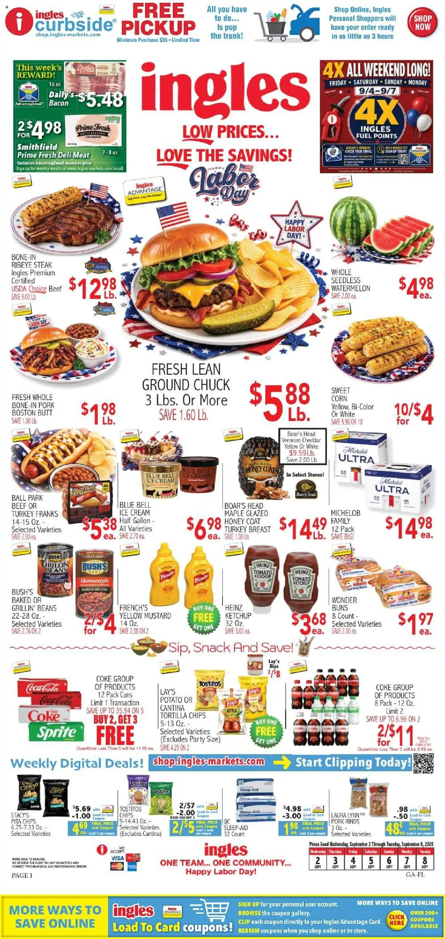 Ingles Weekly Ad - valid from 09/02/2026 | Page: 1 | Products: Chips, Coat, Ice, Beans