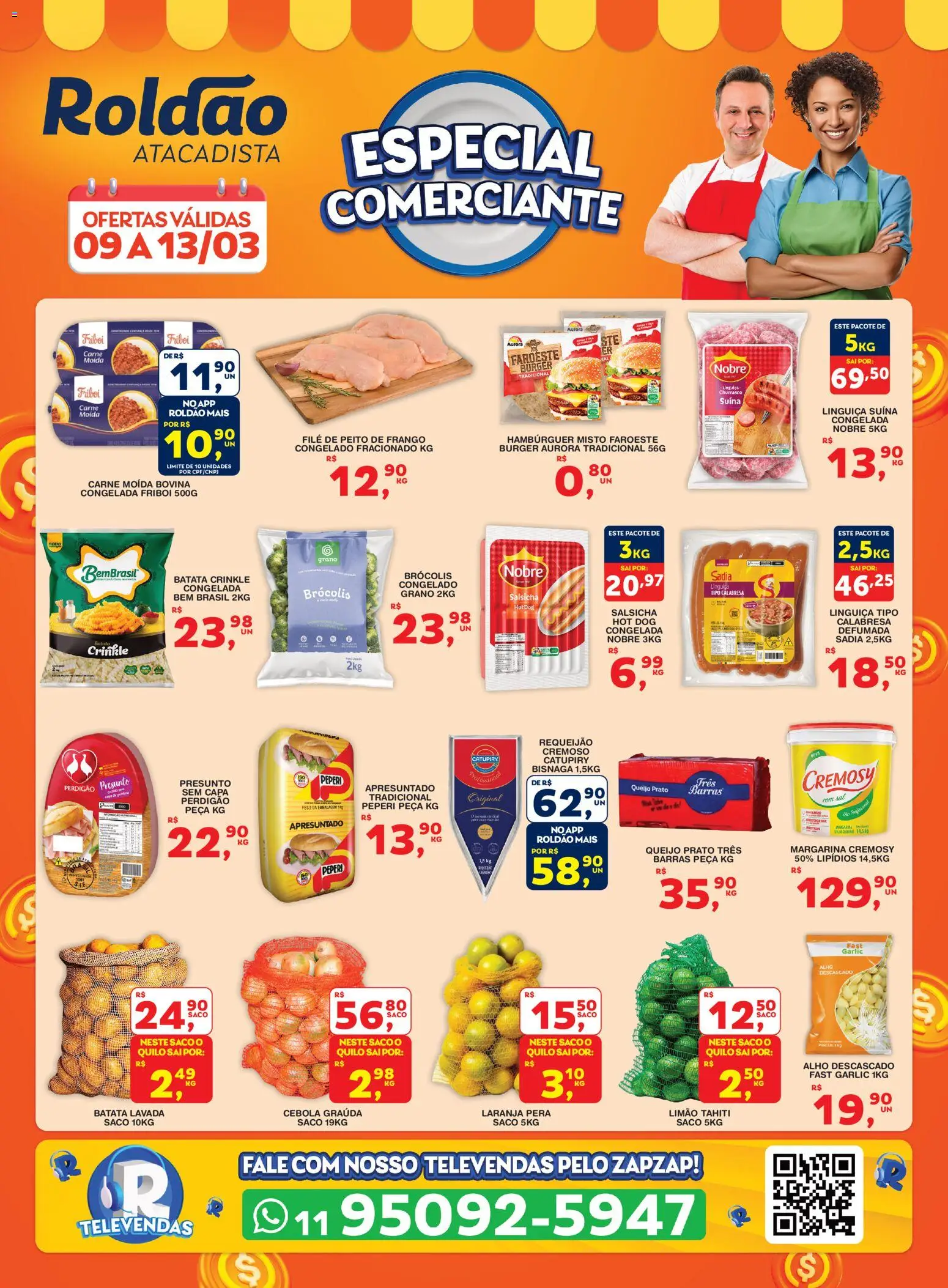Roldão Folheto - válido de 09.03.2026 | Página: 1 | Produtos: Salsicha, Catupiry, Hambúrguer, Batata