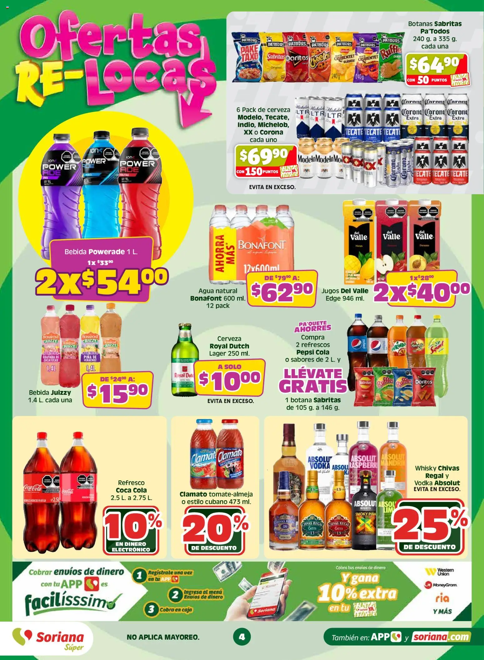 Nuevas ofertas de Soriana válidas en toda la República Mexicana desde el 14.05.2026. ¡Encuentra las mejores ofertas en Soriana Ofertas Re Locas Súper Nacional! | Página: 4 | Productos: Refresco, Agua, Cerveza, Caja