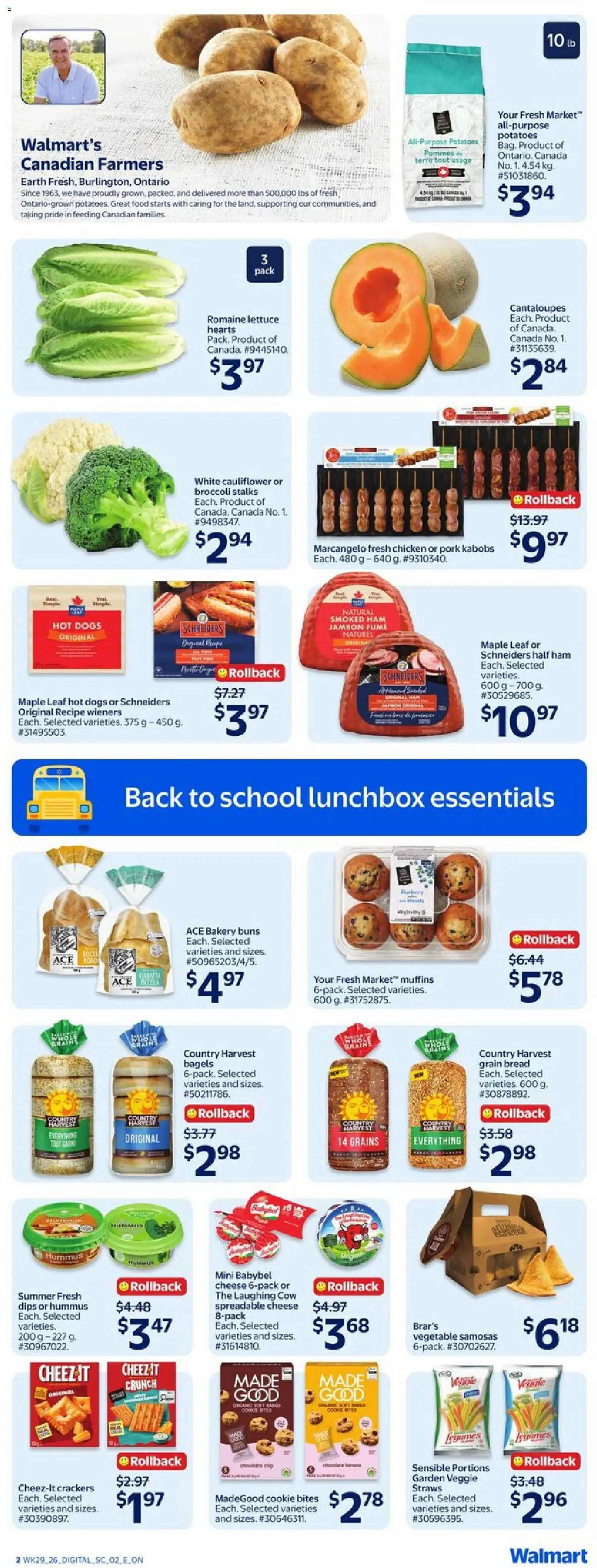 Walmart flyer valid from Aug 13, 2026 | Page: 3 | Products: Bakery, Cauliflower, Chicken, Pork