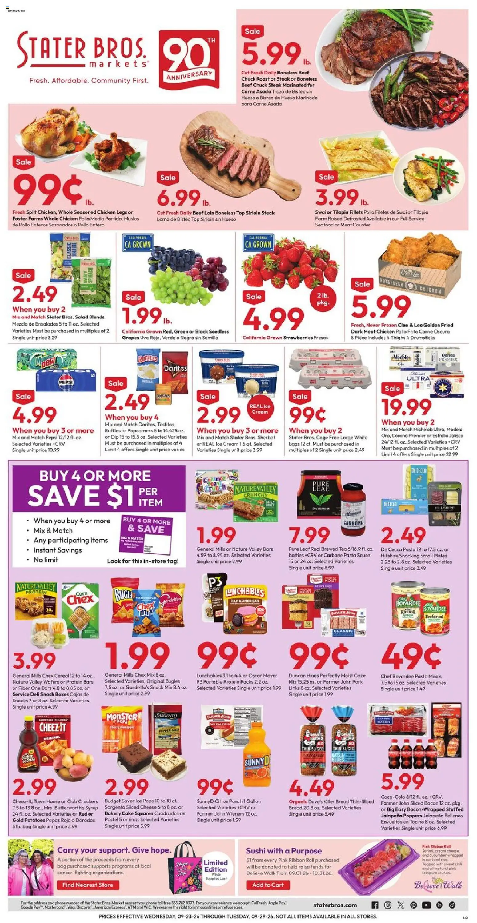 Stater Bros Weekly Ad - valid from 09/23/2026 | Page: 1 | Products: Crackers, Pork, Cream, Bag