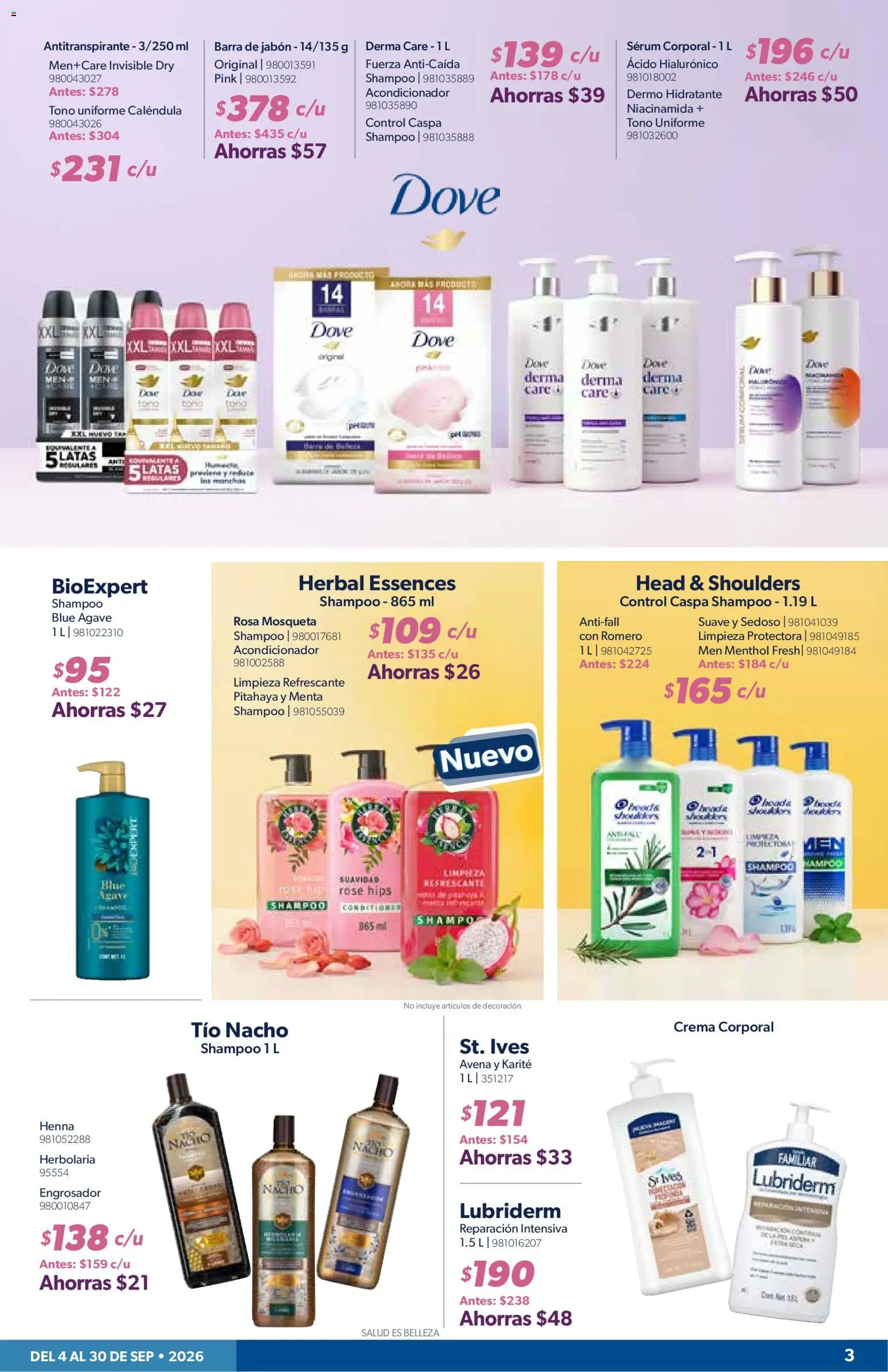 Nuevas ofertas de Sam's Club válidas en toda la República Mexicana desde el 04/09/2026. ¡Encuentra las mejores ofertas en Sam's Club catálogo! | Página: 3 | Productos: Shampoo, Barra, Body, Head & Shoulders