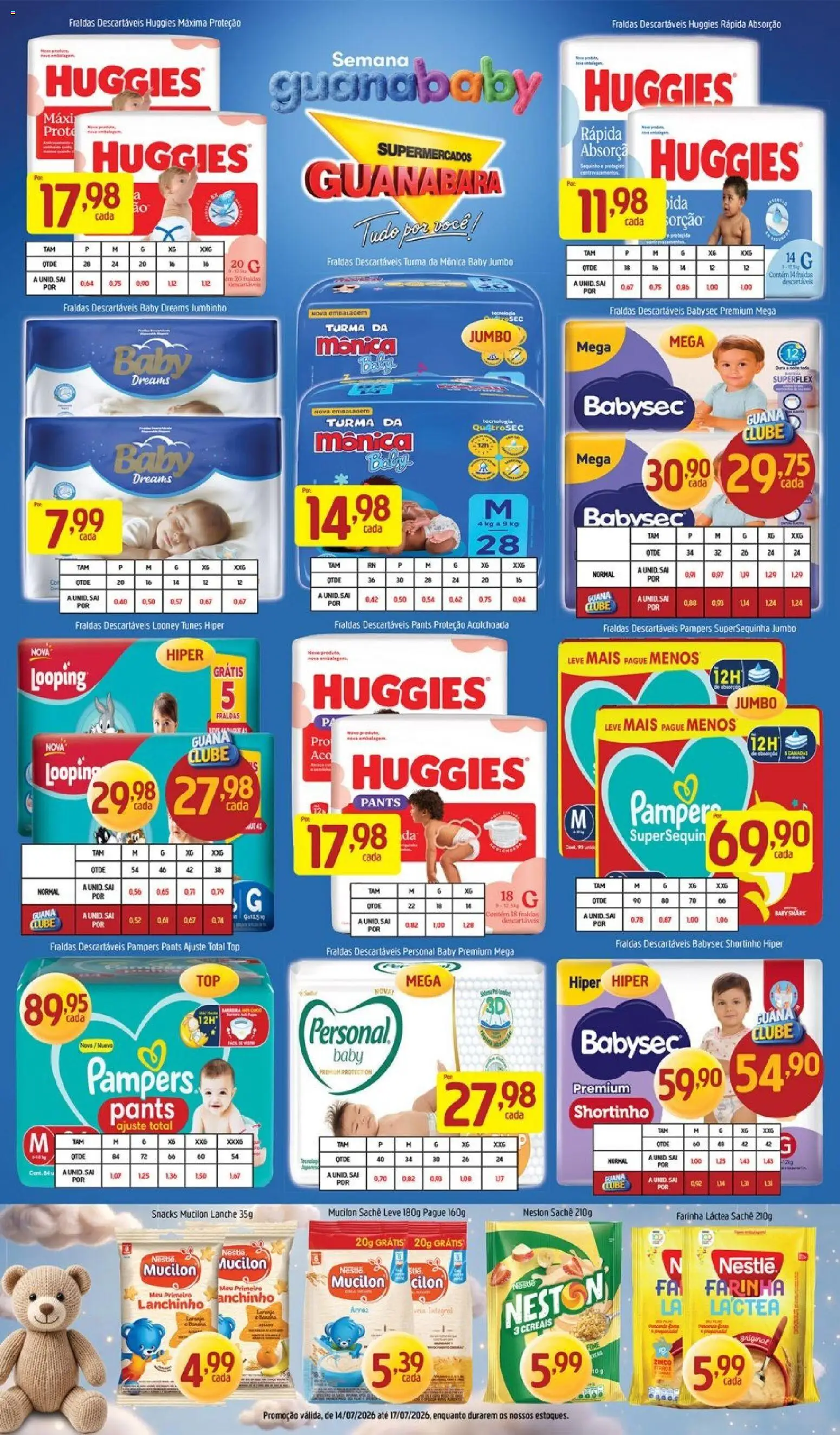 Supermercados Guanabara Folheto - válido de 14/07/2026 | Página: 14 | Produtos: Pampers, Farinha láctea, Cereais, Mucilon
