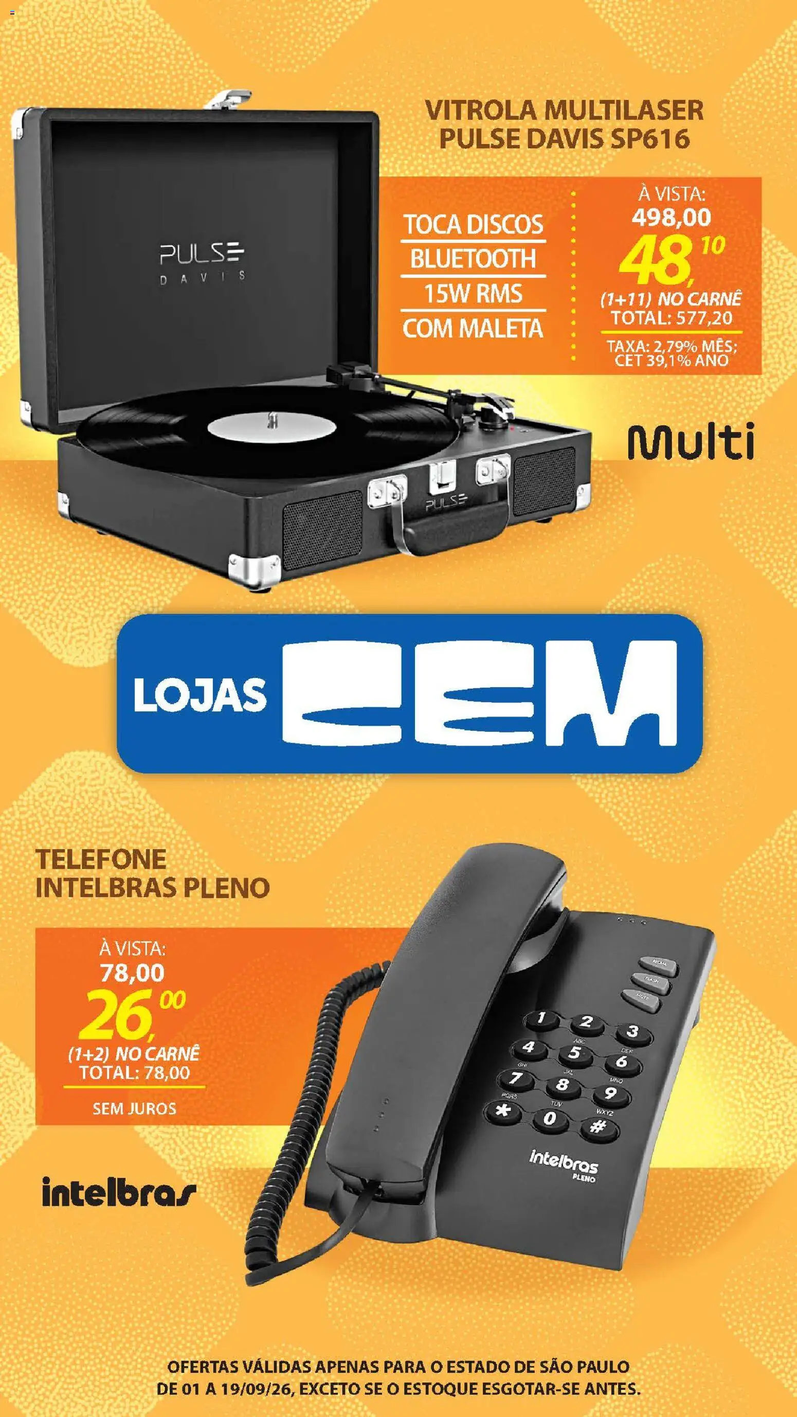Lojas Cem Folheto - válido de 01/09/2026 | Página: 84 | Produtos: Vitrola, Carne, Telefone