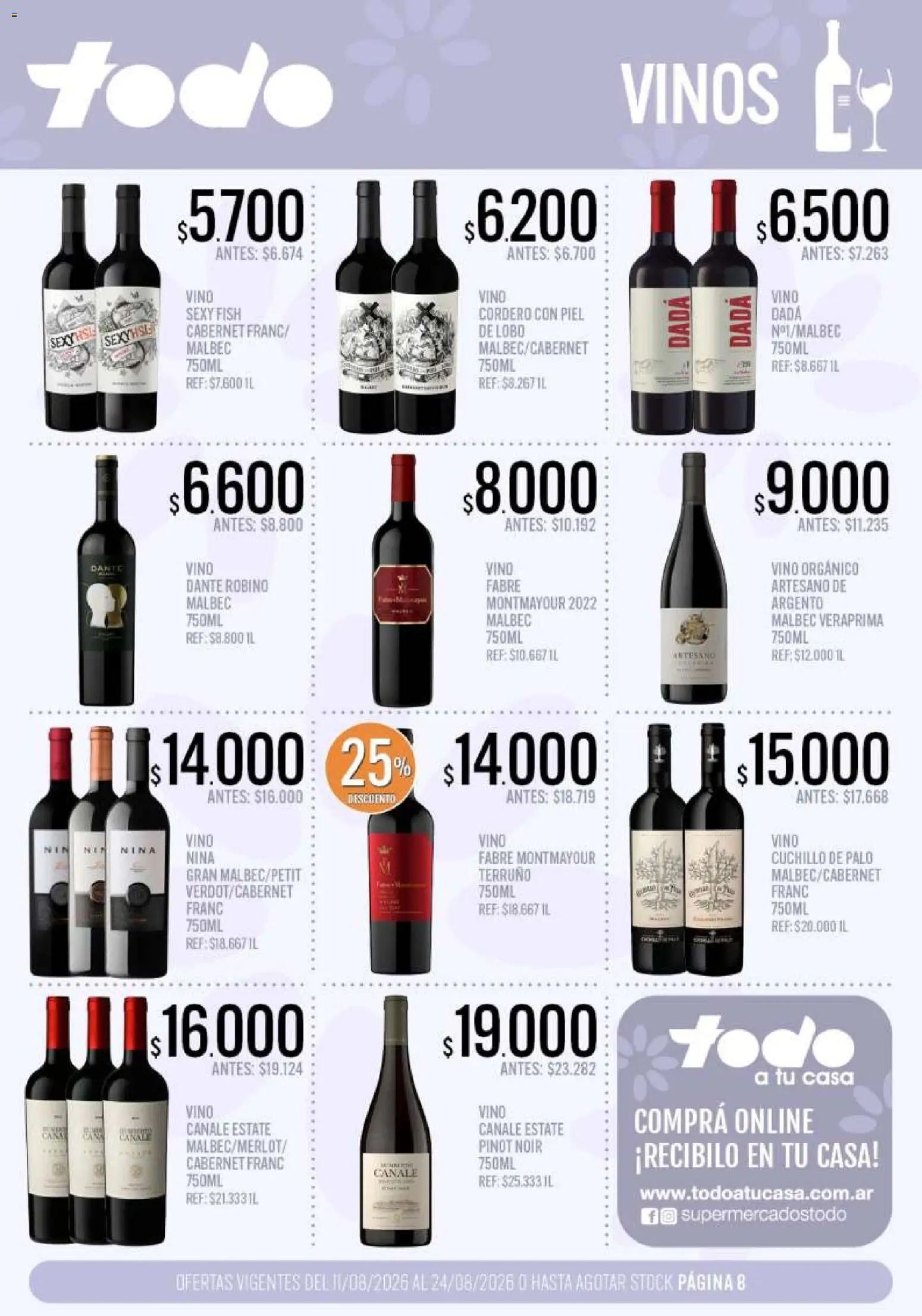Supermercados TODO - Ofertas │ válido desde el 11/08/2026 | Página: 8 | Productos: Cuchillo, Cordero, Vino
