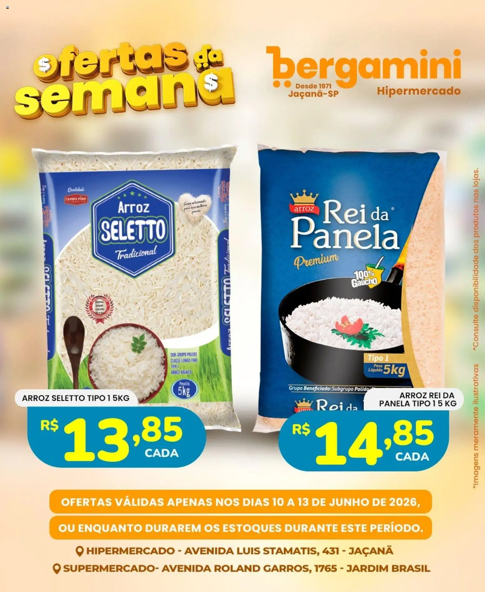 Supermercado Bergamini Folheto - válido de 10.06.2026 | Página: 1 | Produtos: Arroz rei da panela, Panela, Arroz