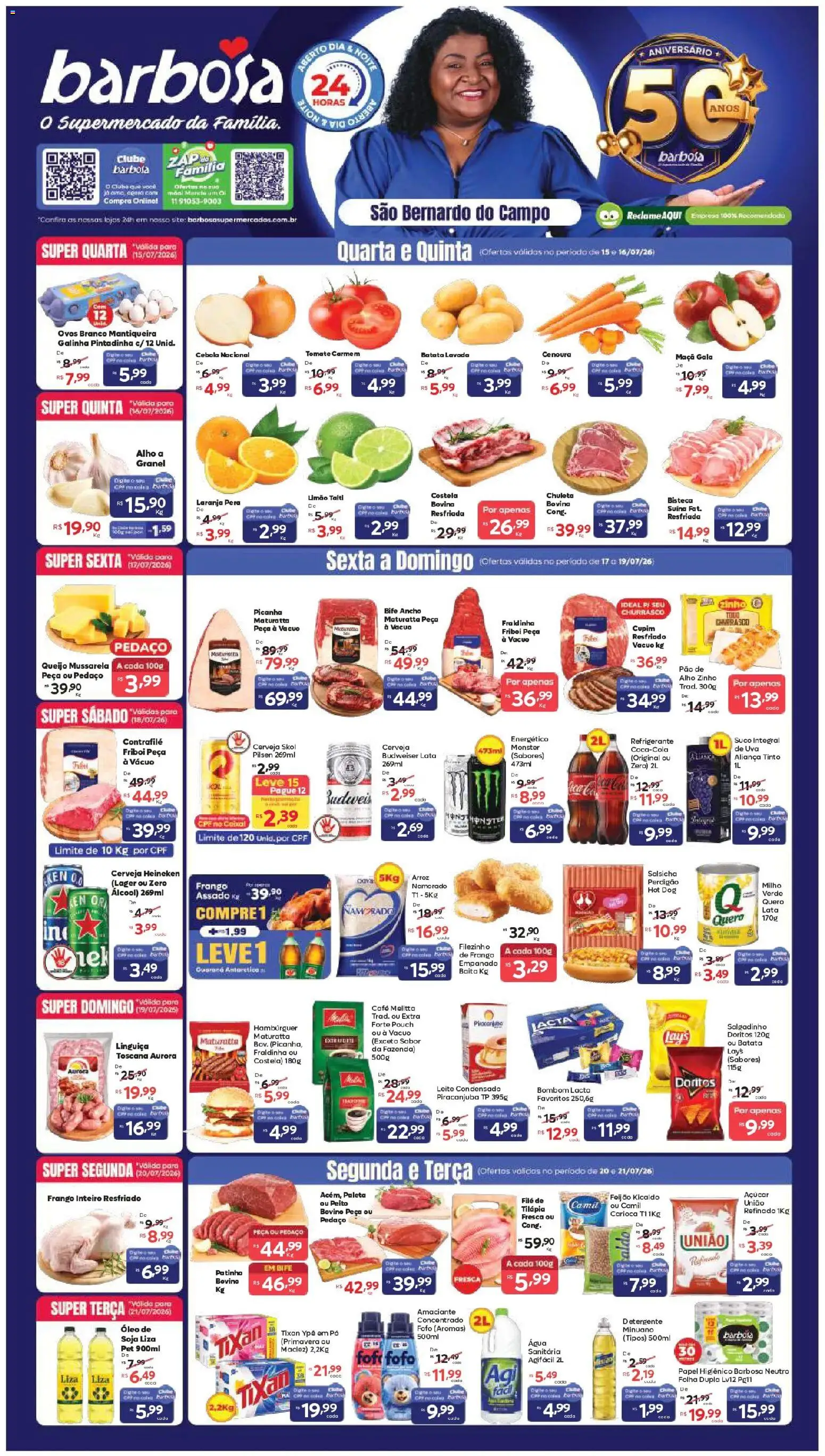 Barbosa Supermercados Folheto - válido de 15/07/2026 | Página: 1 | Produtos: Aliança, Pão, Suco, Monster