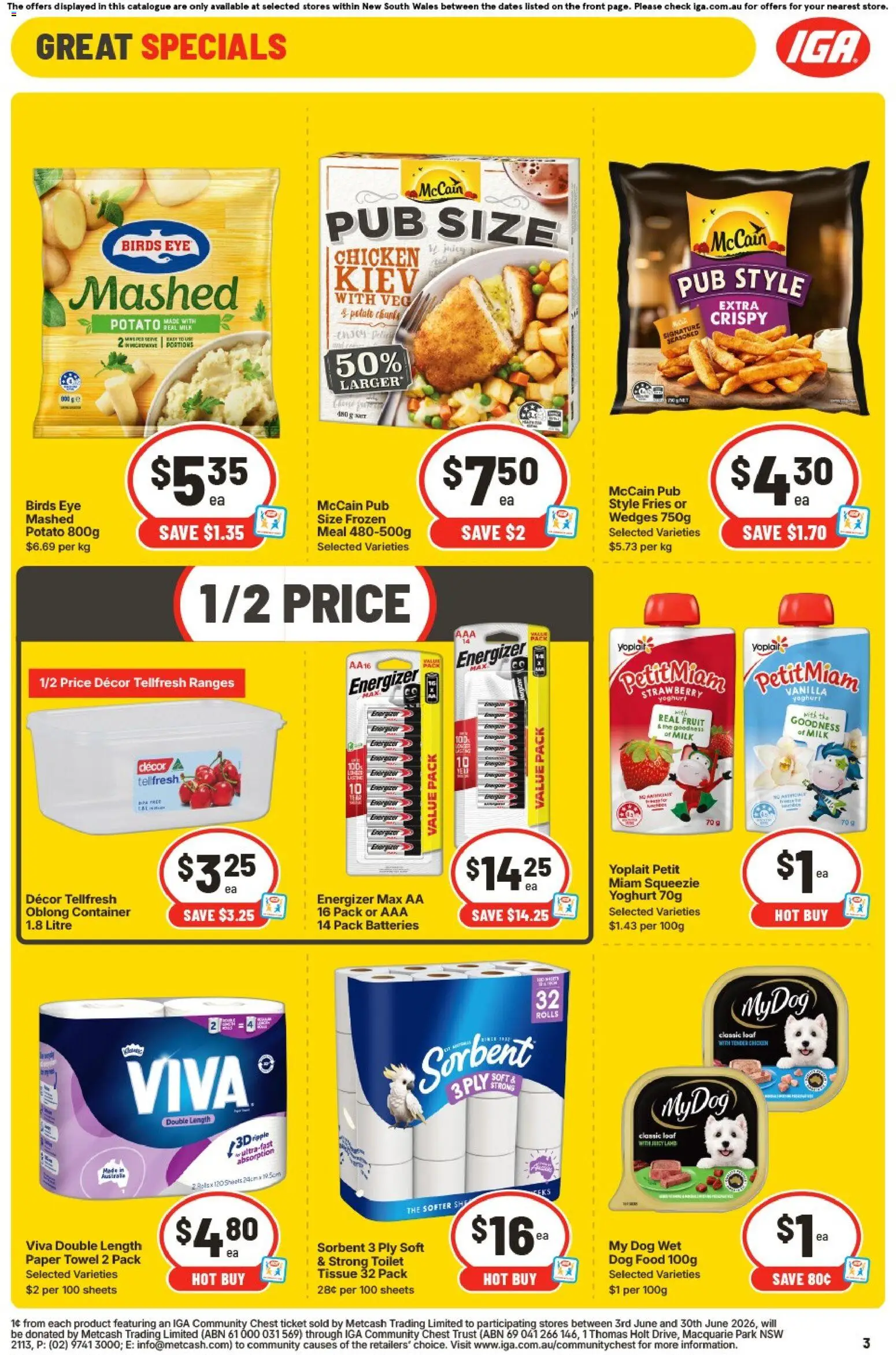 IGA catalogue - valid from 03.06.2026 | Page: 3 | Products: Toilet, Yoghurt, Dog food, Batteries