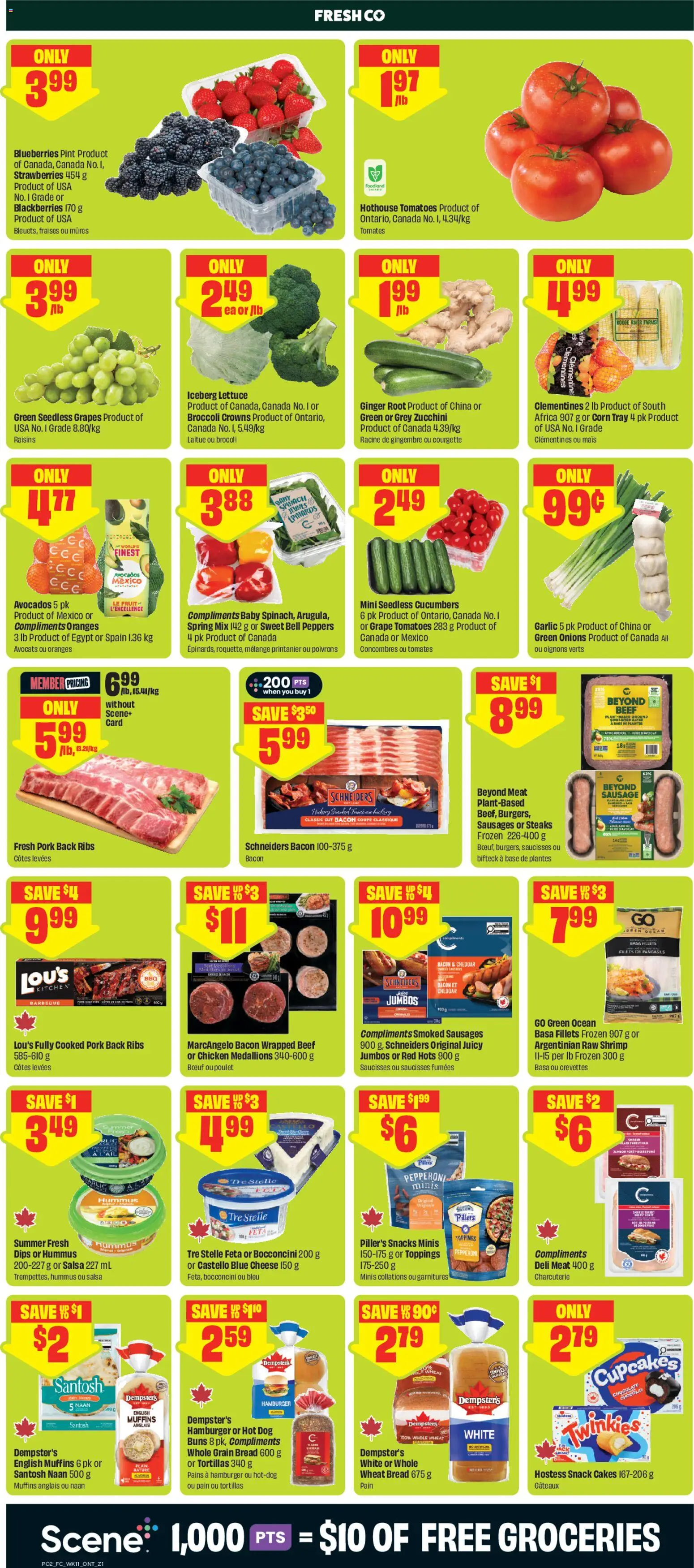 FreshCo flyer valid from Jul 9, 2026 | Page: 3 | Products: Beef, Cheese, Chicken, Tomatoes