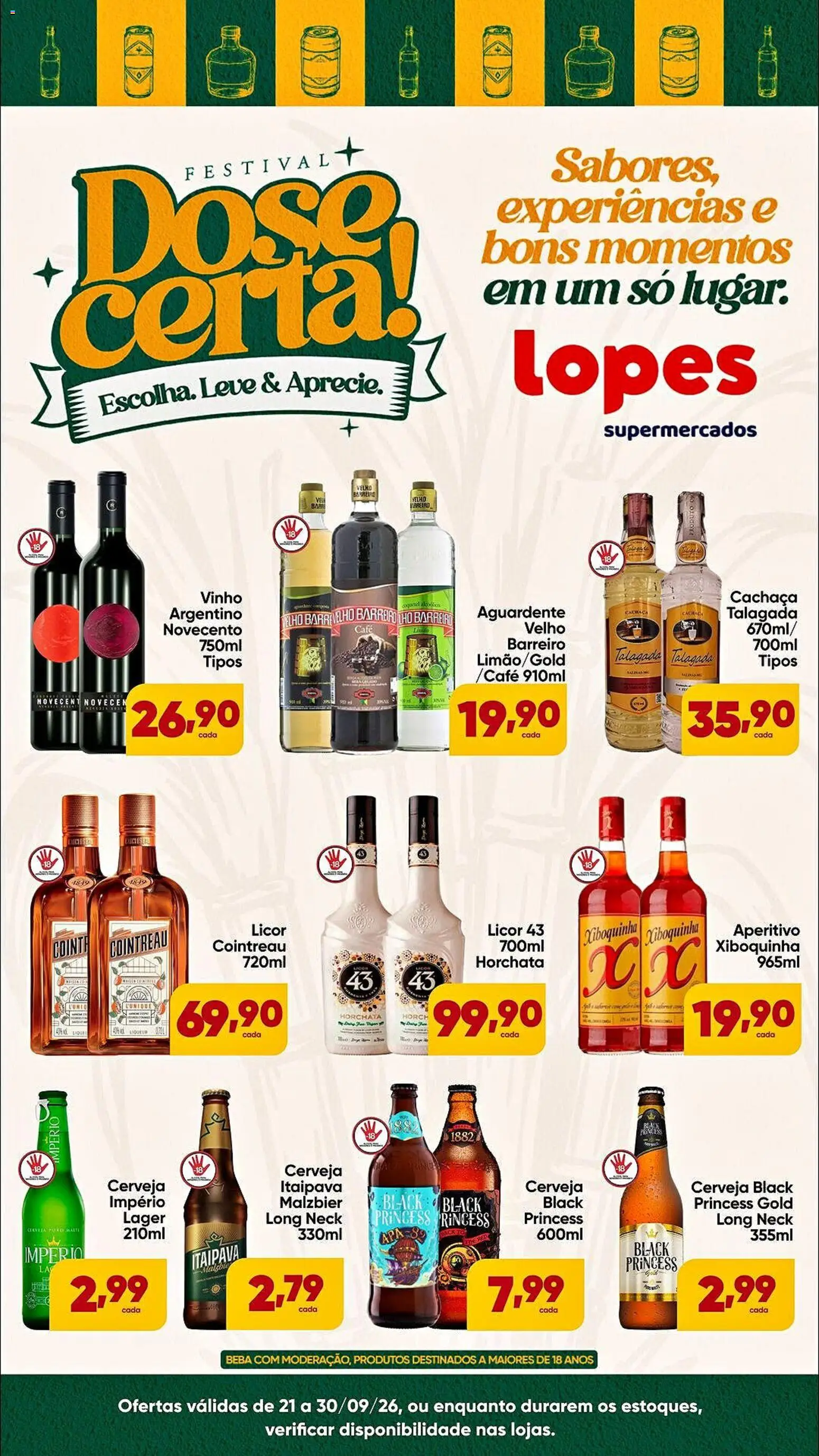 Lopes Supermercados Folheto - válido de 21/09/2026 | Página: 1 | Produtos: Cachaça, Licor, Licor 43, Cerveja