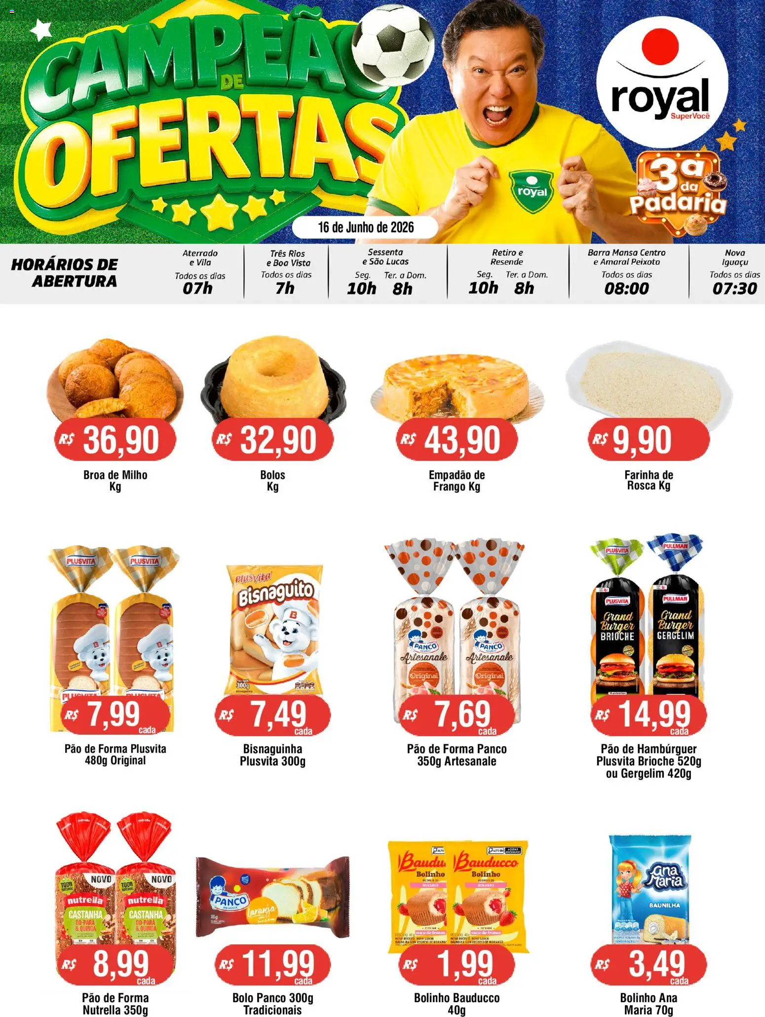 Royal Supermercados Folheto - válido de 16.06.2026 | Página: 1 | Produtos: Moranga, Pão, Pão de forma, Hambúrguer