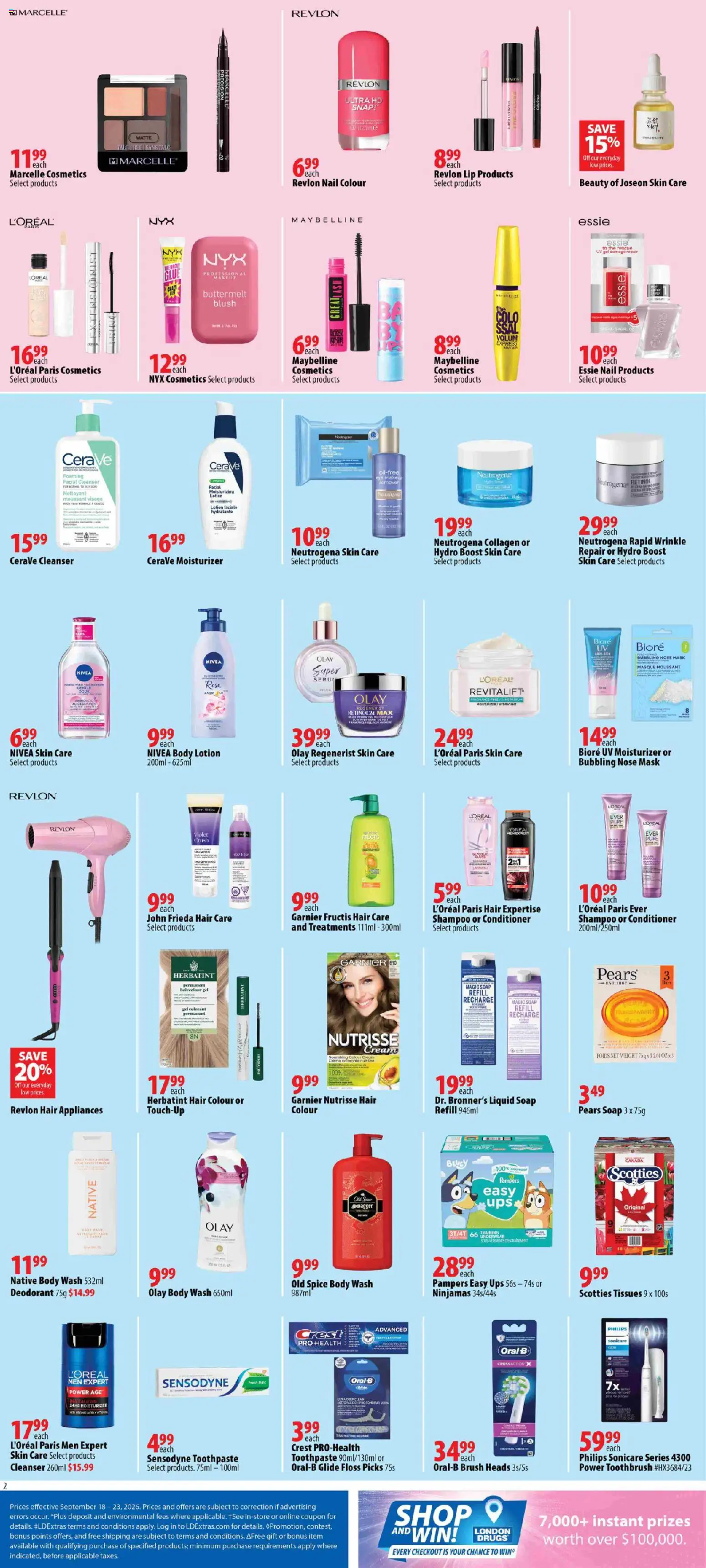 London Drugs flyer valid from Sep 18, 2026 | Page: 2 | Products: Brush, Conditioner, Mask, Toothpaste