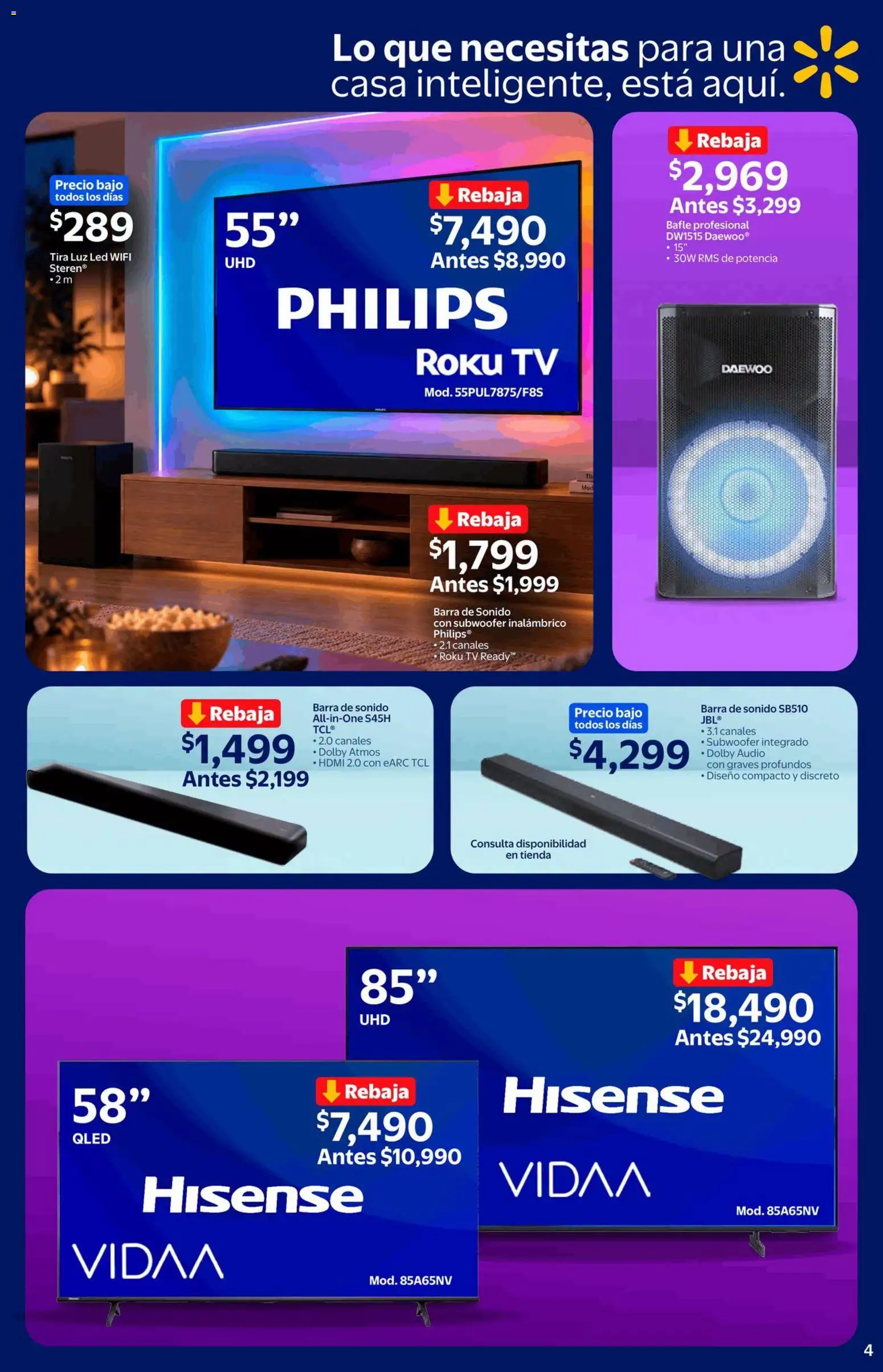 Nuevas ofertas de Walmart válidas en toda la República Mexicana desde el 21/09/2026. ¡Encuentra las mejores ofertas en Walmart folleto El siguiente nivel, empieza aquí! | Página: 4 | Productos: Luz LED, Barra de sonido, Audio, Barra