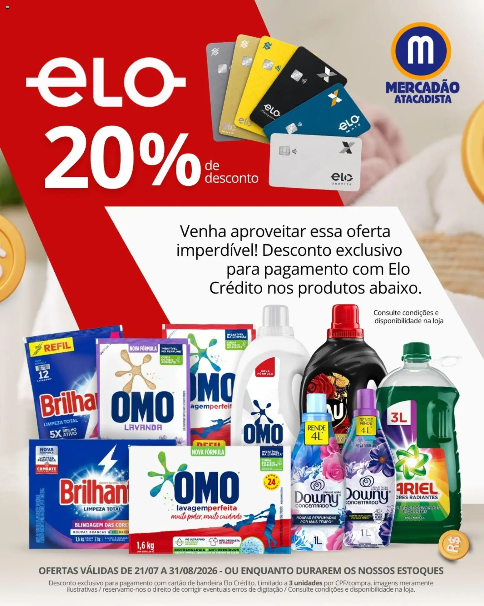 Mercadão Atacadista Folheto - válido de 21/07/2026 | Página: 1 | Produtos: Perfume, Pó, Ariel, Roupas
