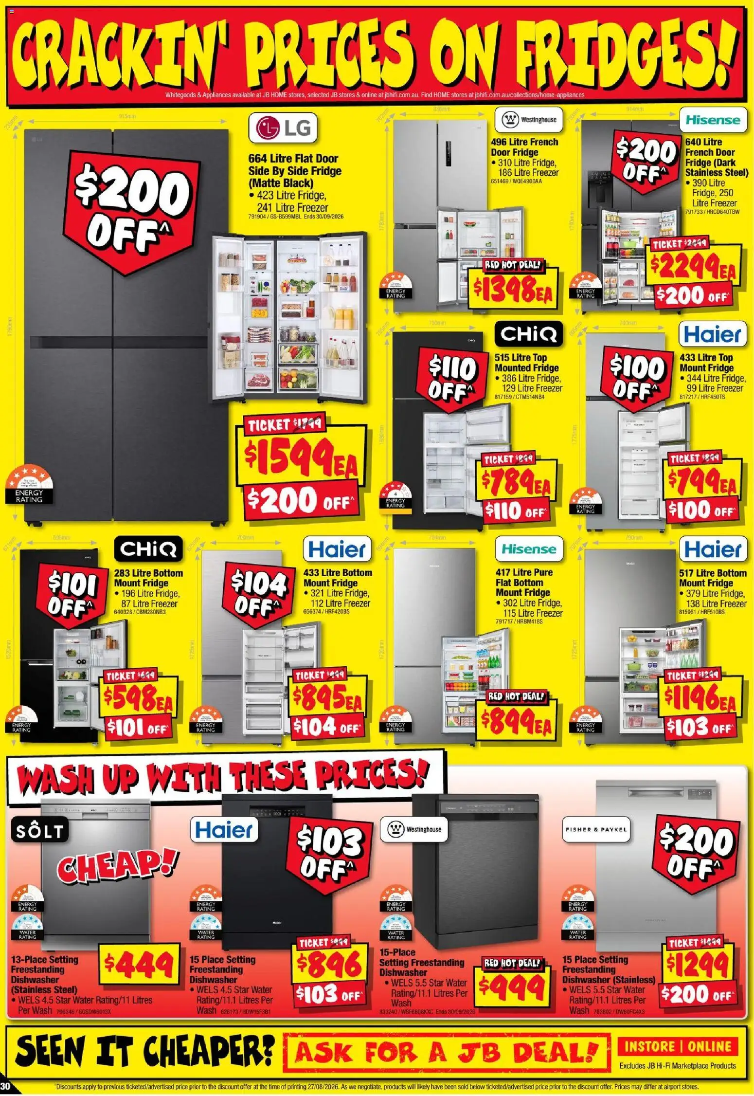 JB Hi-Fi catalogue - valid from 10/09/2026 | Page: 30 | Products: Water, Fridge, Freezer, Dishwasher