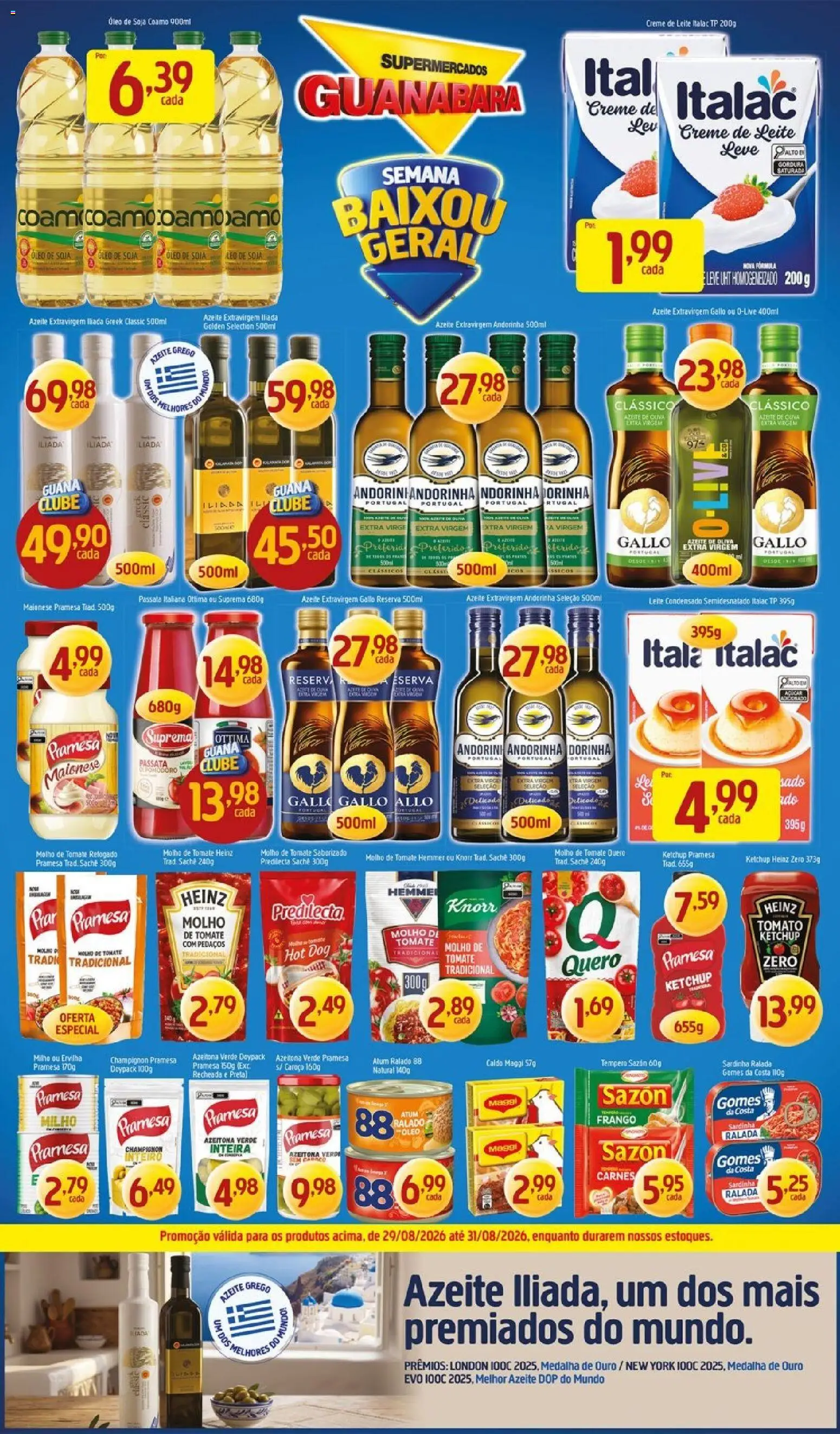 Supermercados Guanabara Folheto - válido de 29/08/2026 | Página: 3 | Produtos: Molho de tomate, Leite, Gomes da costa, Azeite de oliva