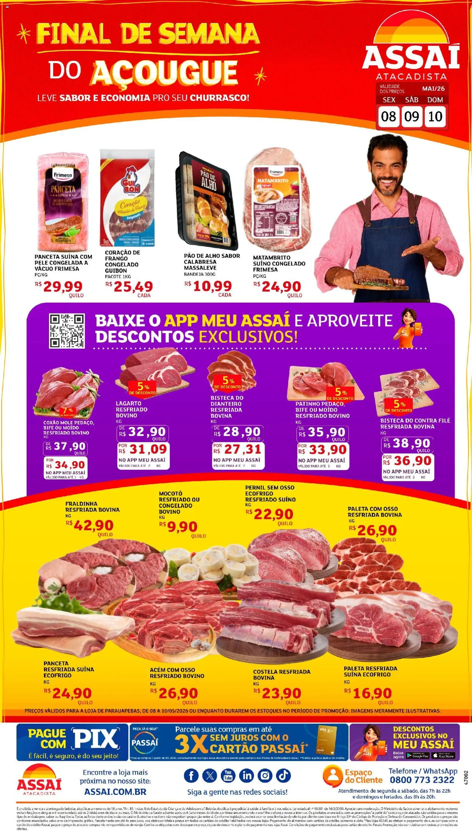 Assaí Atacadista Folheto - válido de 08.05.2026 | Página: 1 | Produtos: Pneus, Base, Bebida, Telefone