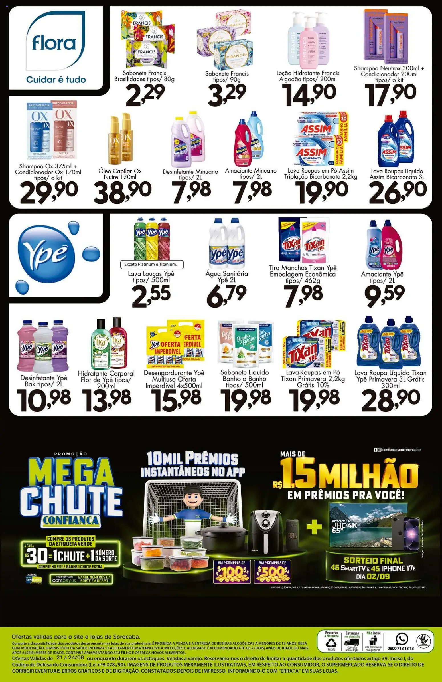 Confiança Folheto - válido de 21/08/2026 | Página: 9 | Produtos: Shampoo, Desengordurante, Hidratante corporal, Água