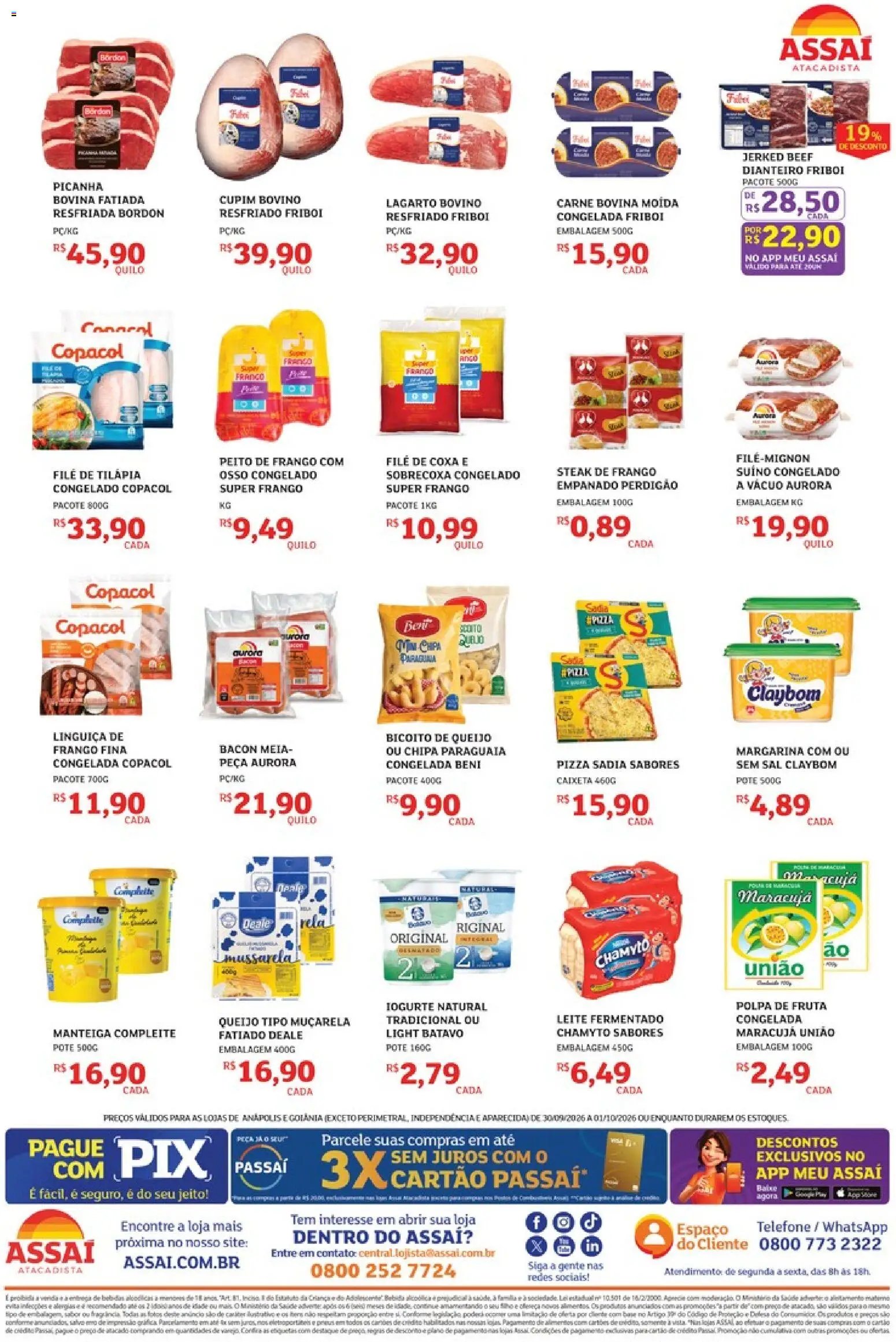 Assaí Atacadista Folheto - válido de 30/09/2026 | Página: 2 | Produtos: Carne bovina, Linguiça, Queijo, Iogurte