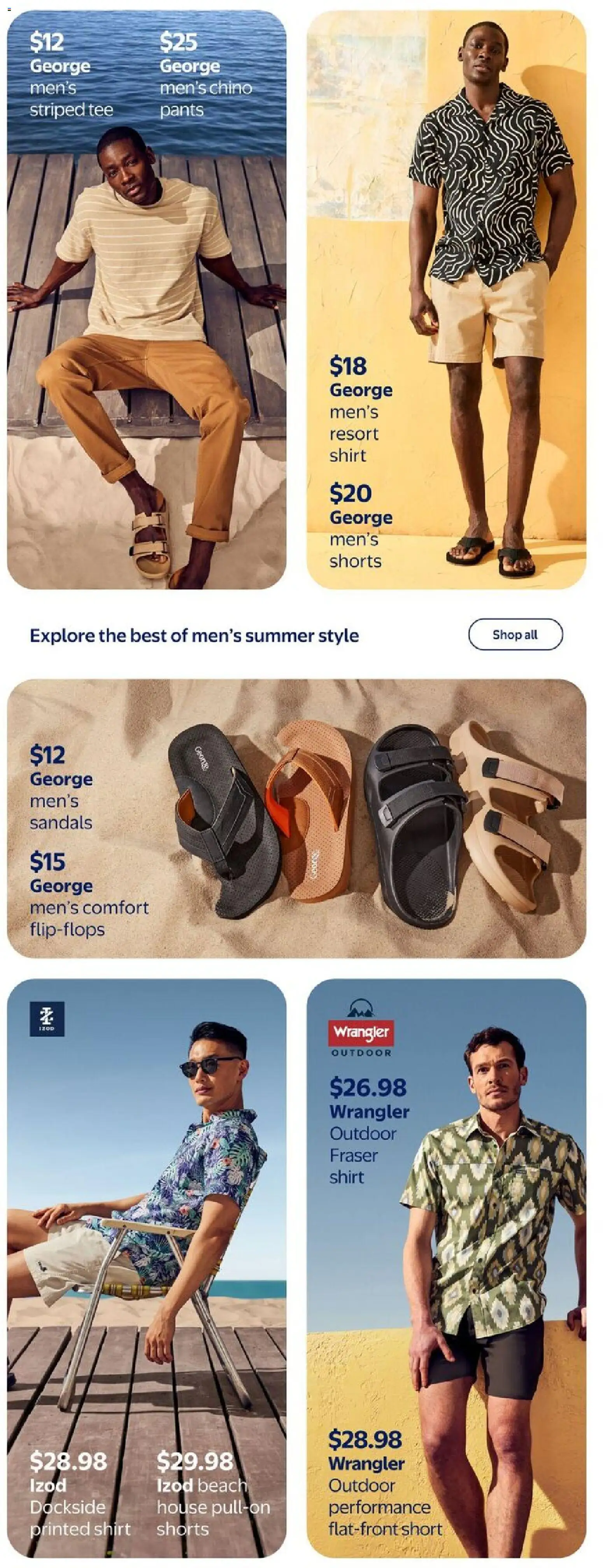 Walmart flyer valid from 07.05.2026 | Page: 11 | Products: Sandals, Shirt, Pants, Shorts