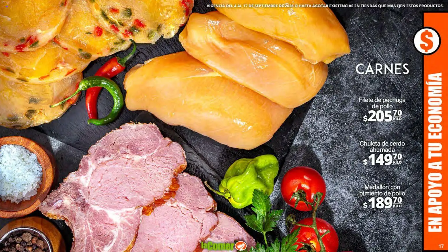 Nuevas ofertas de La Comer válidas en toda la República Mexicana desde el 04/09/2026. ¡Encuentra las mejores ofertas en La Comer folleto! | Página: 17 | Productos: Pollo, Filete, Pimiento, Chuleta de cerdo