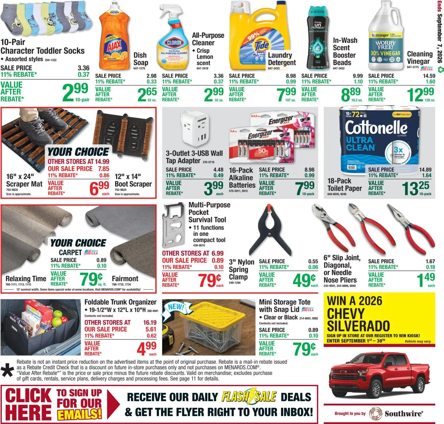 Menards Weekly Ad - valid from 08/27/2026 | Page: 20 | Products: Vinegar, Toilet paper, Socks, Lemon