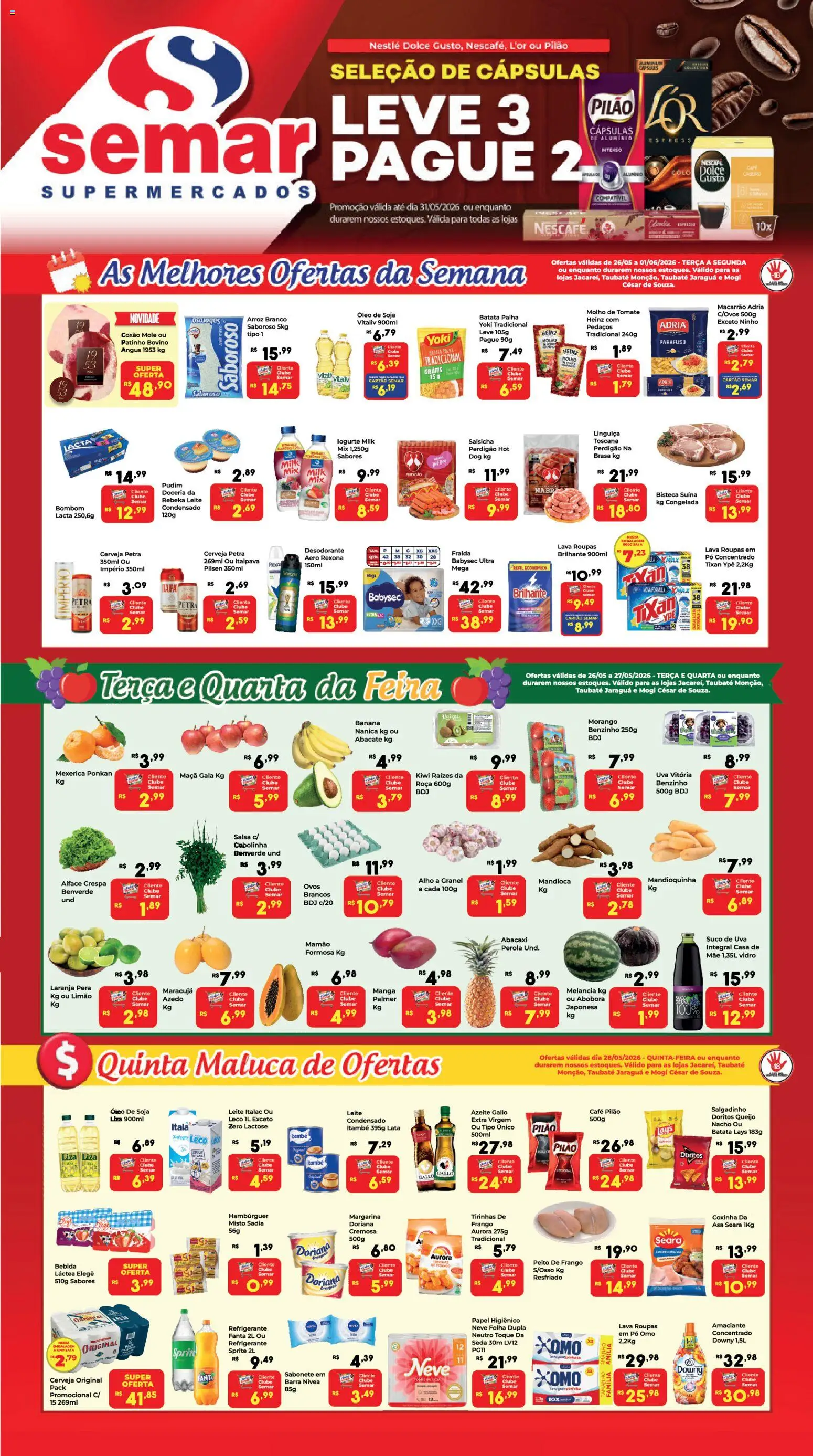 Semar Supermercado Folheto - válido de 26.05.2026 | Página: 1 | Produtos: Linguiça, Óleo, Rexona, Azeite