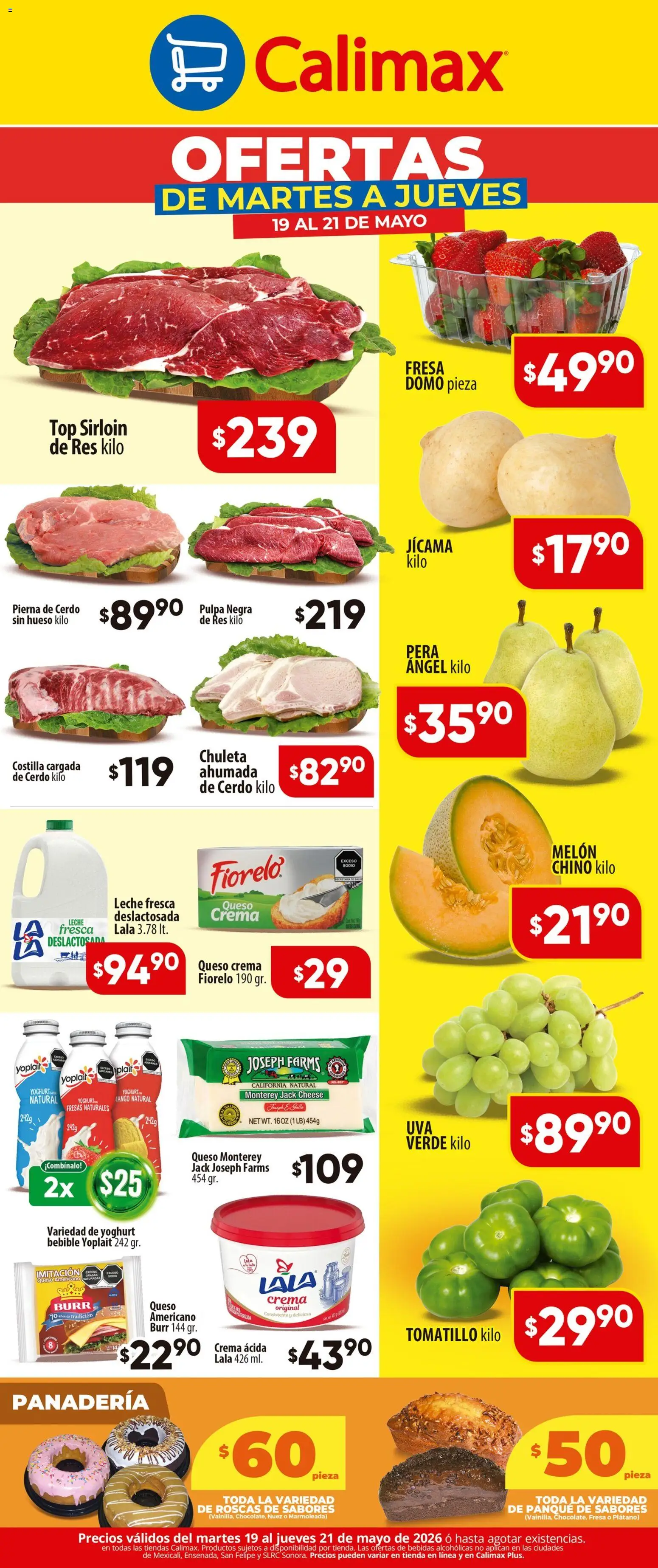 Nuevas ofertas de Calimax válidas en toda la República Mexicana desde el 19.05.2026. ¡Encuentra las mejores ofertas en Calimax folleto! | Página: 2 | Productos: Pera, Melón, Fresas, Panadería